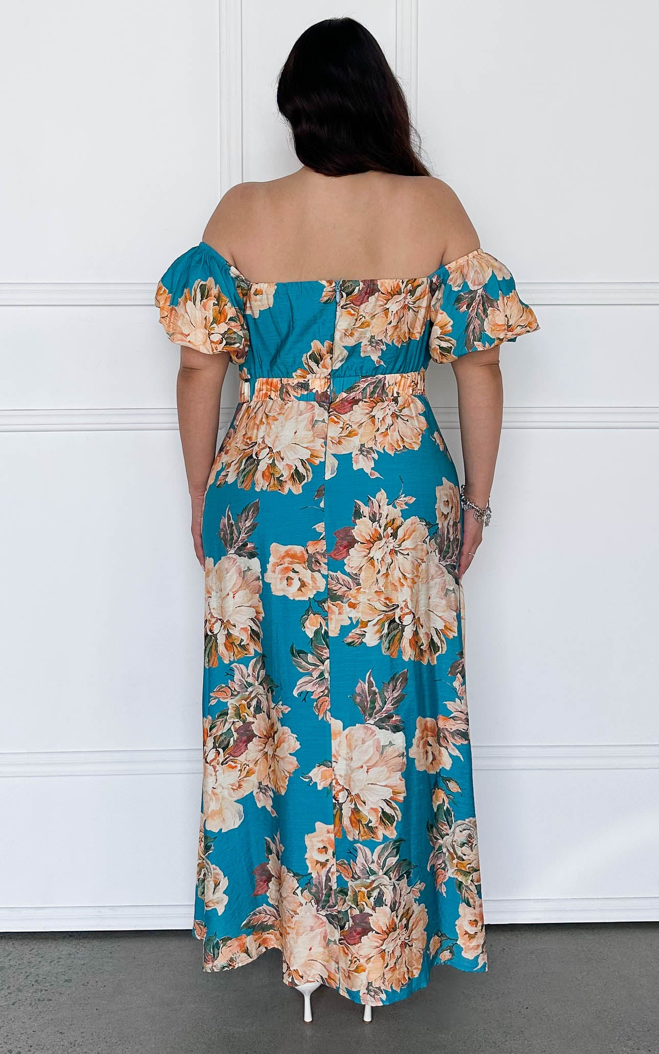 Alora Maxi Dress - Teal Blue Floral