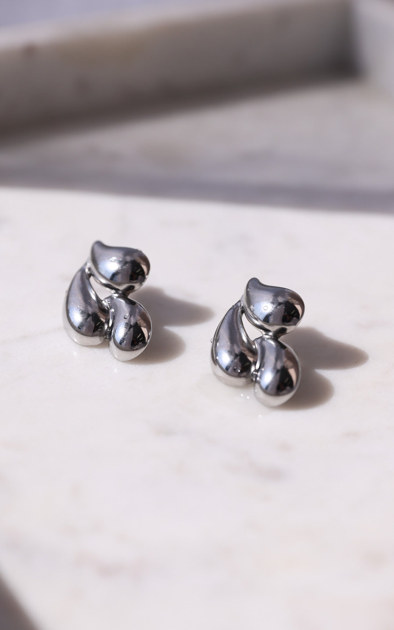 Anthe Stud Earrings - Silver Trio Teardrop
