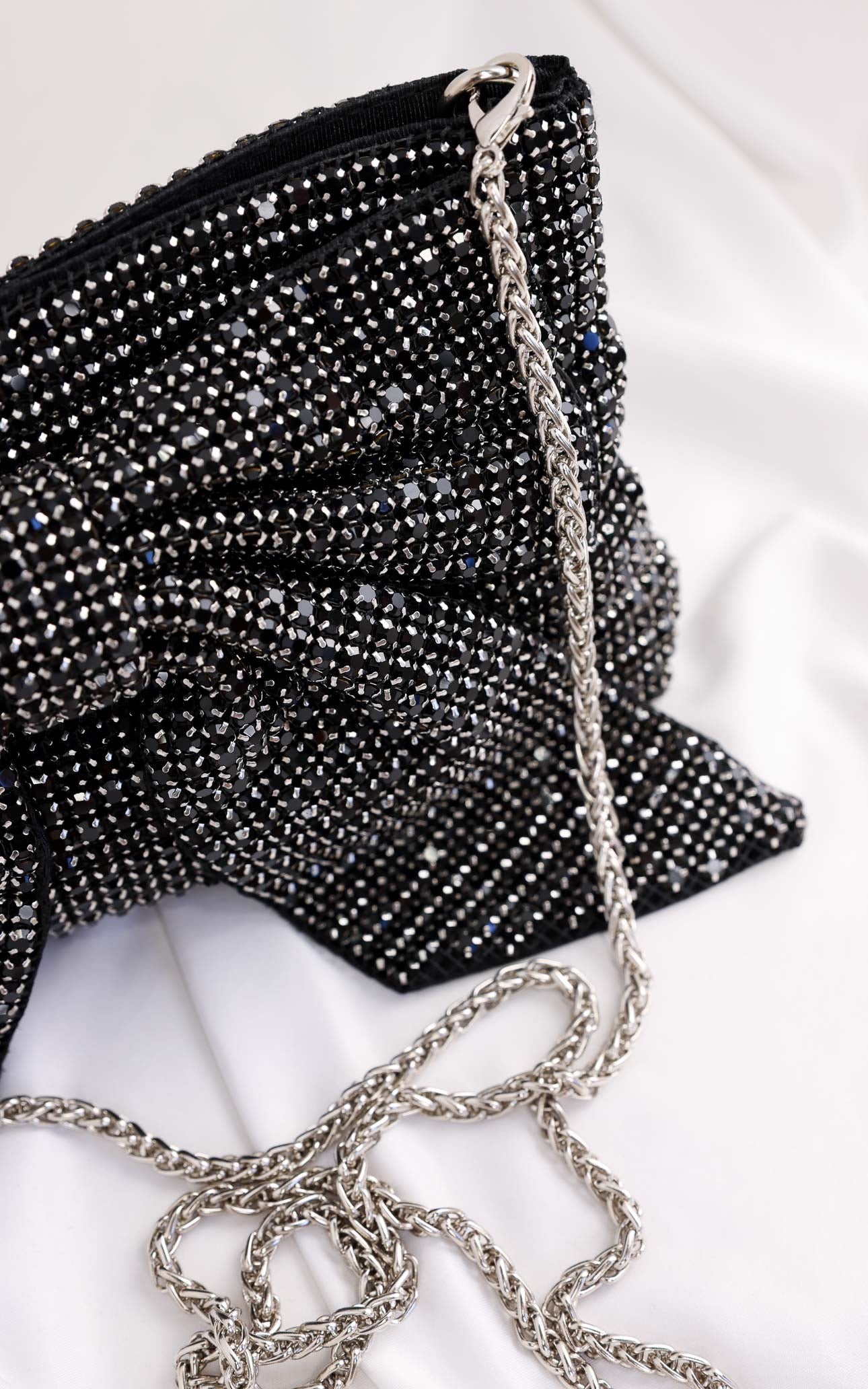 Bessie Crystal Rhinestone Clutch Bag - Bow Black