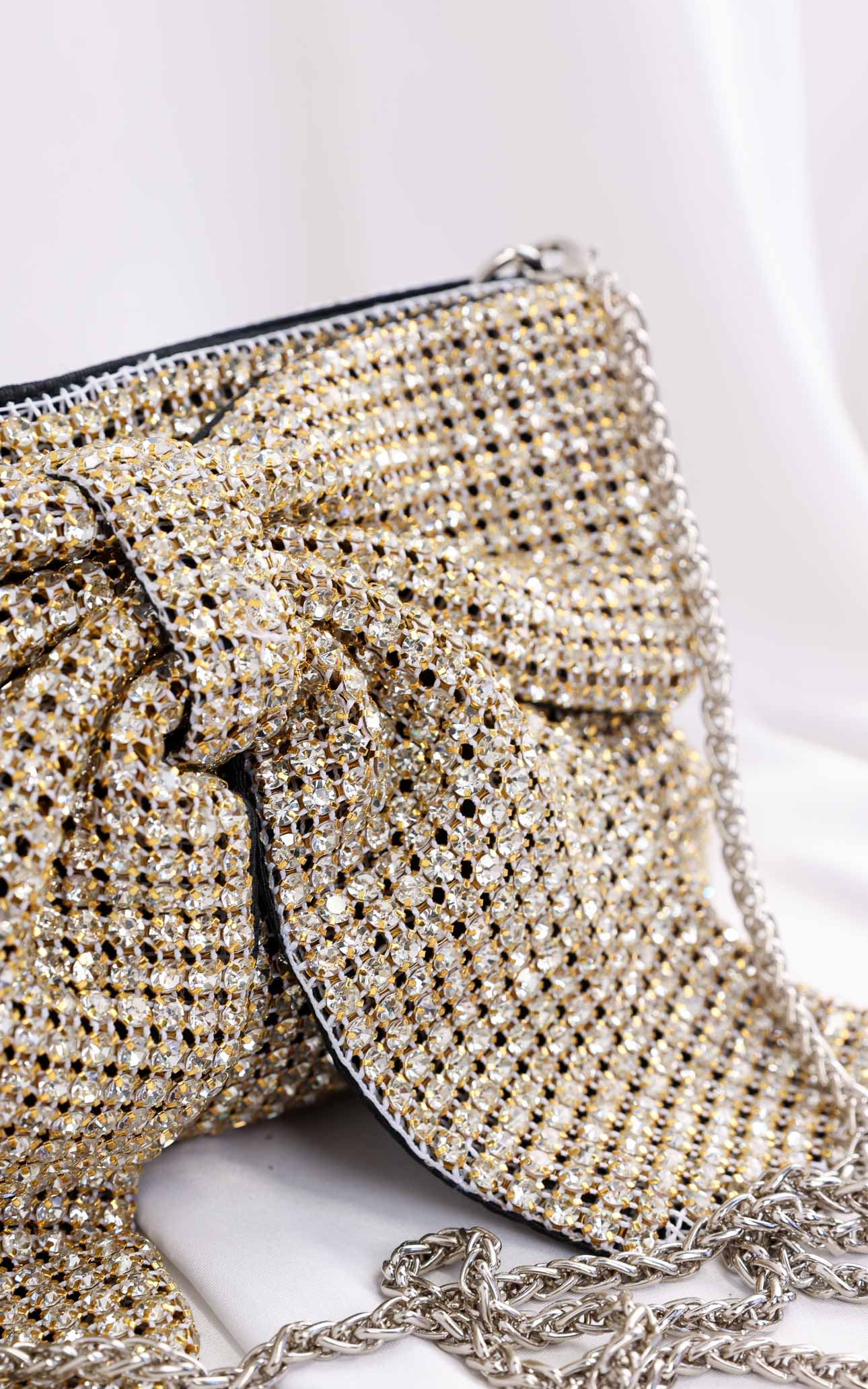 Bessie Crystal Rhinestone Clutch Bag - Bow Light Gold