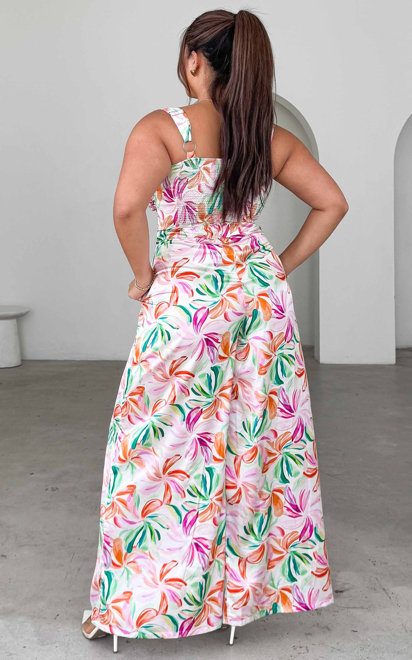 Better Days Wide Leg Jumpsuit - White Multi Floral