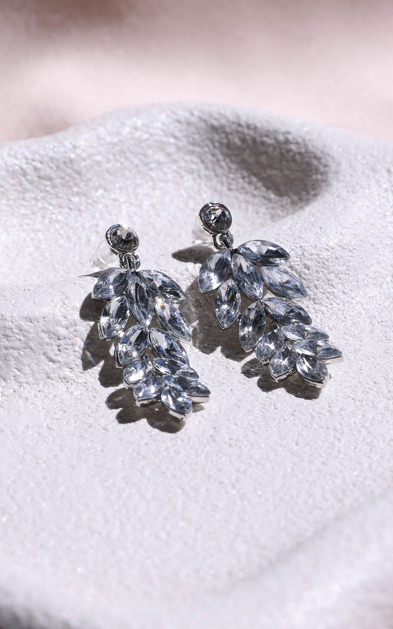 Bijoux Drop Stud Earrings - Silver Clear Chandelier