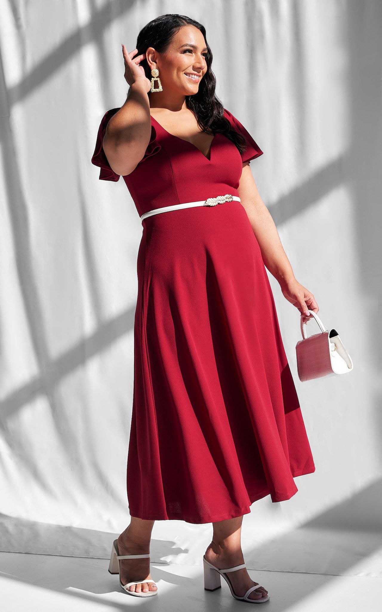 cabernet maxi dress CABERNET SWEETHEART V FLUTTER SLEEVE MAXI DRESS