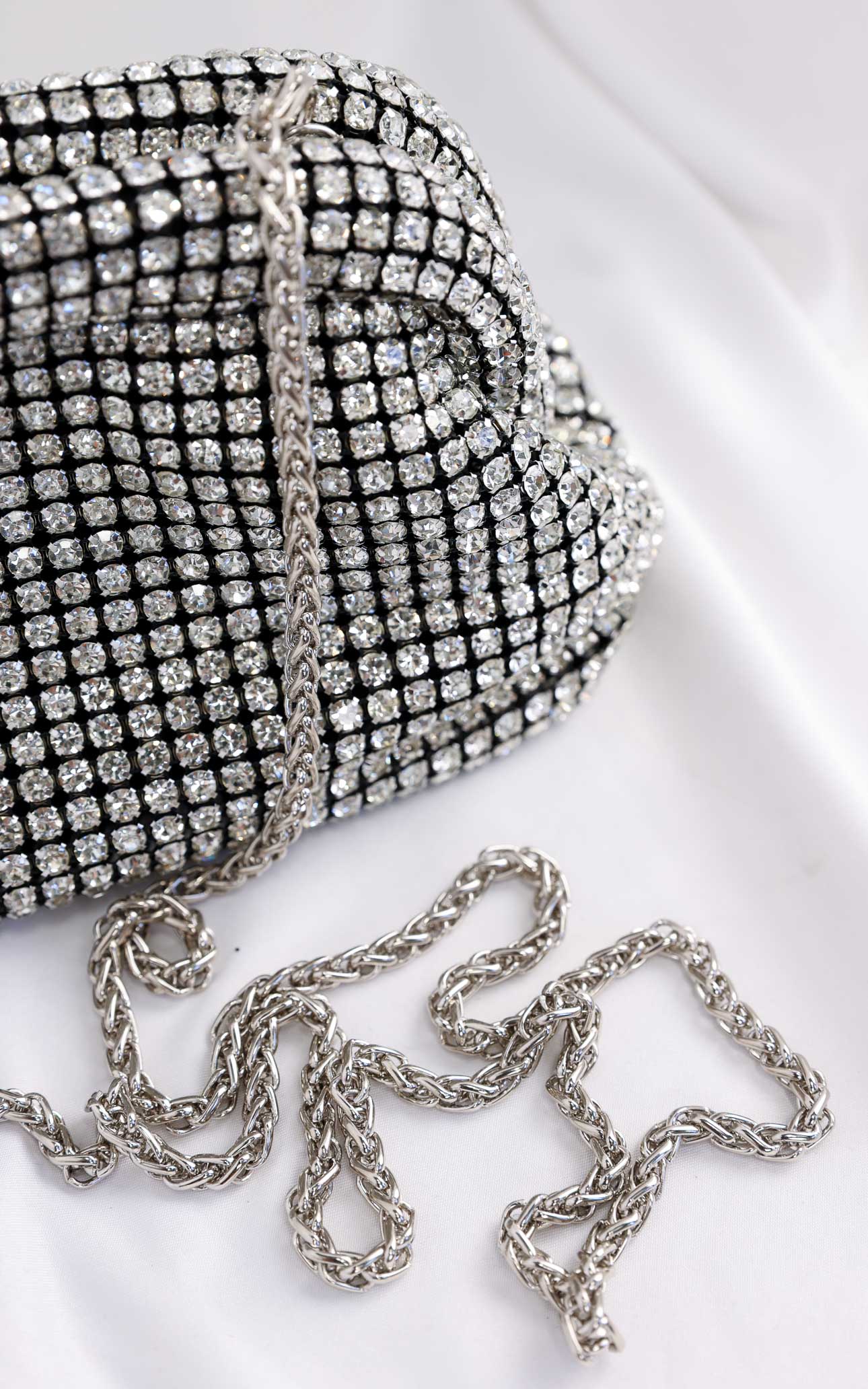 Cassian Crystal Rhinestone Clutch Bag - Silver
