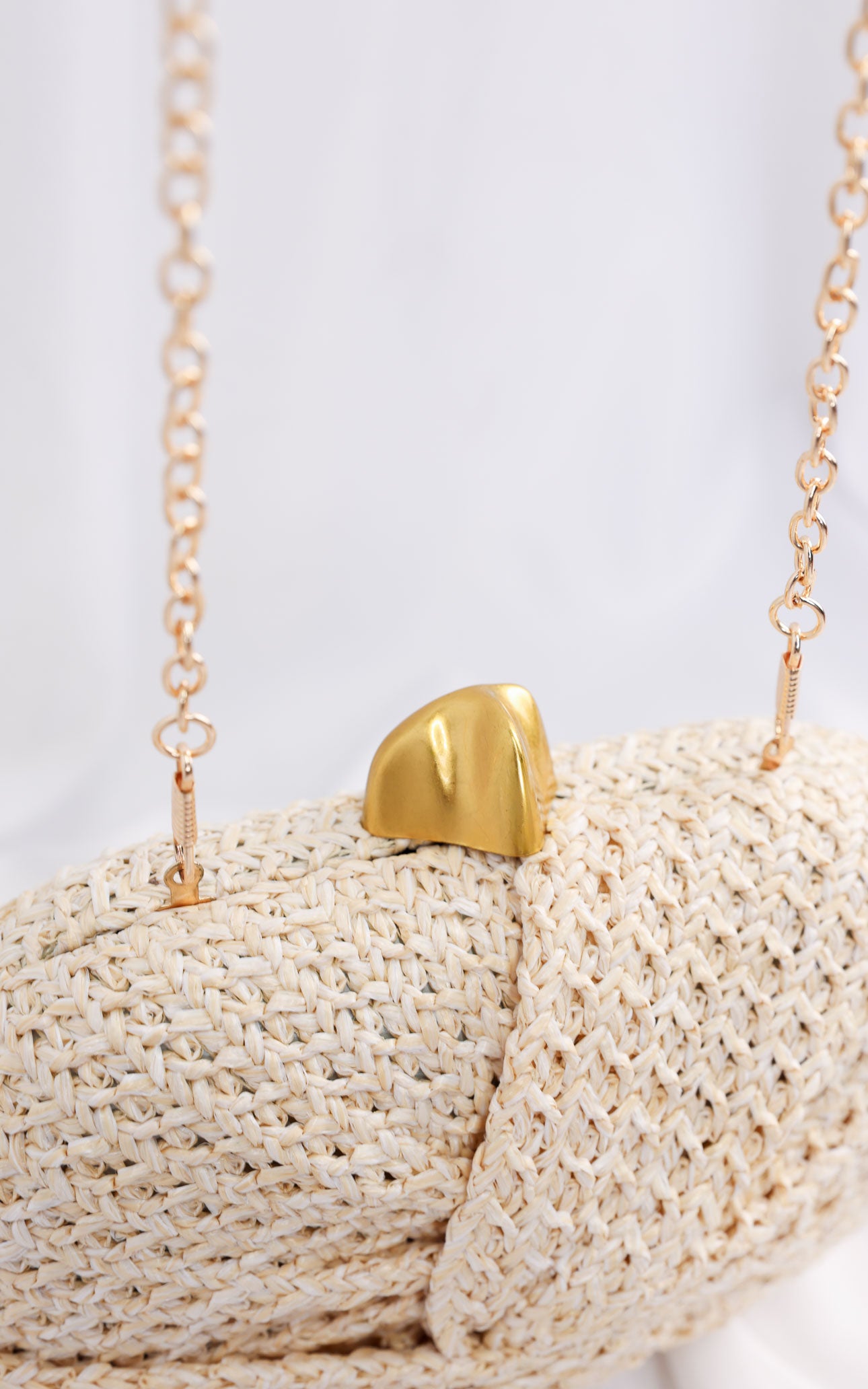 Christelle Oval Straw Clutch Bag - Beige