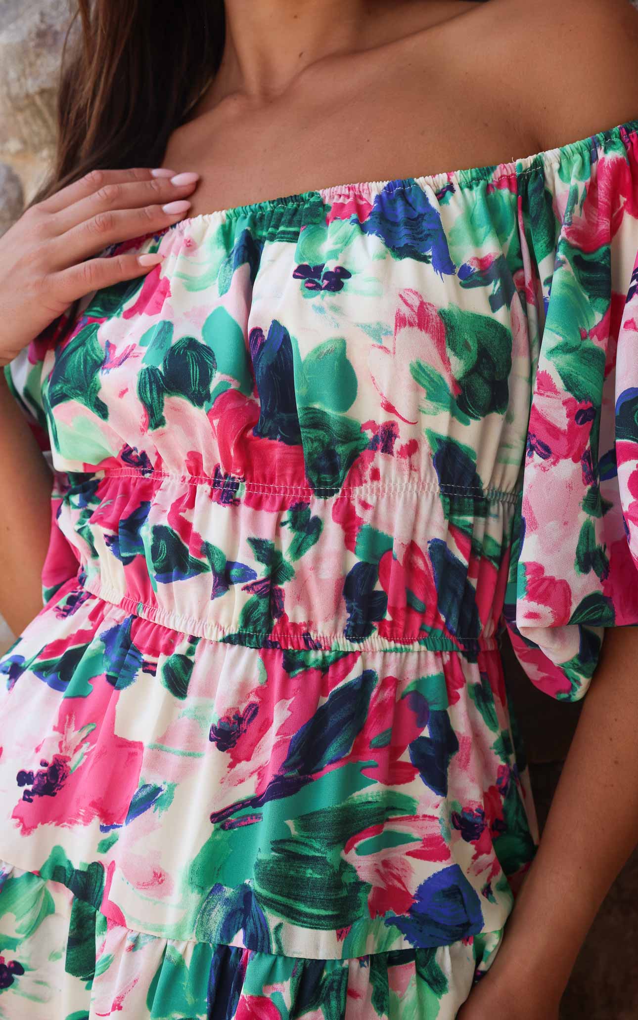 Dasha Mini Dress - Pink Green Floral