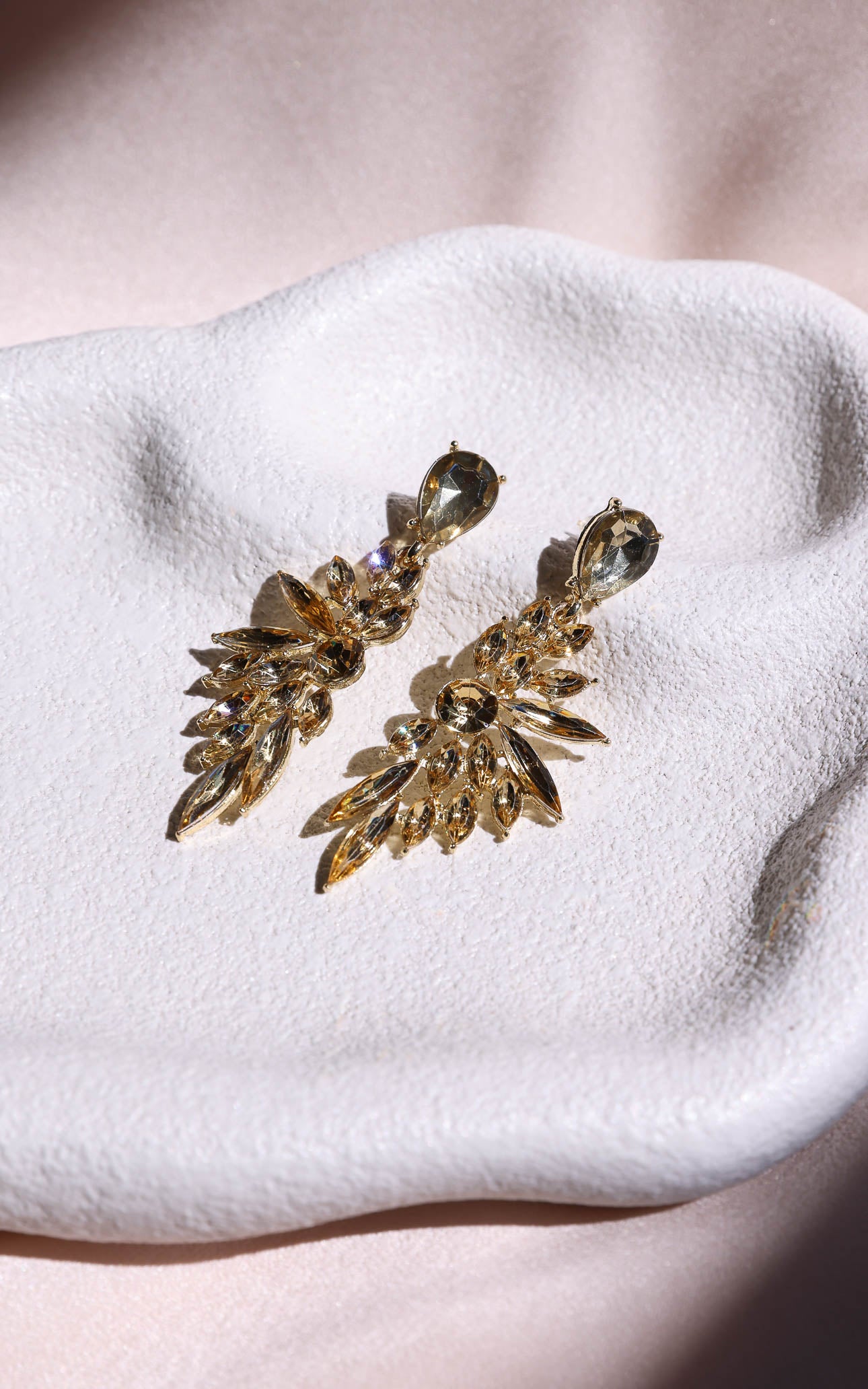 Diamonique Drop Stud Earrings - Gold Champagne Marquise