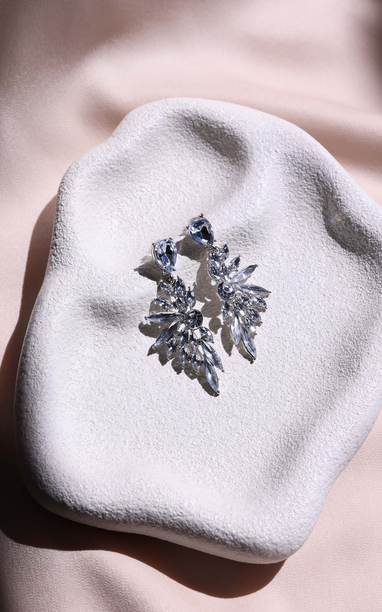 Diamonique Drop Stud Earrings - Silver Clear Marquise