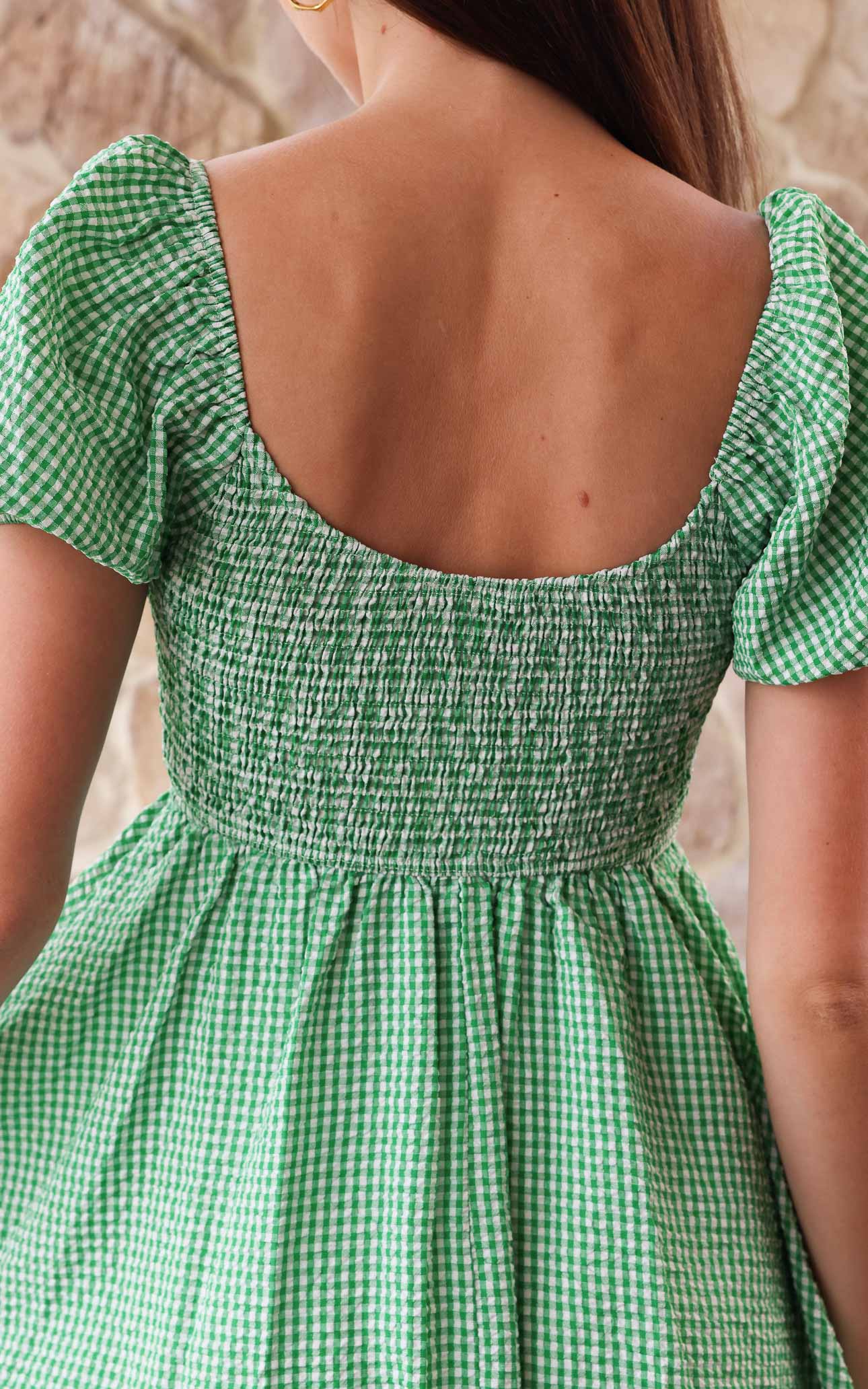 Dorothy Mini Dress - Green Gingham Crinkle