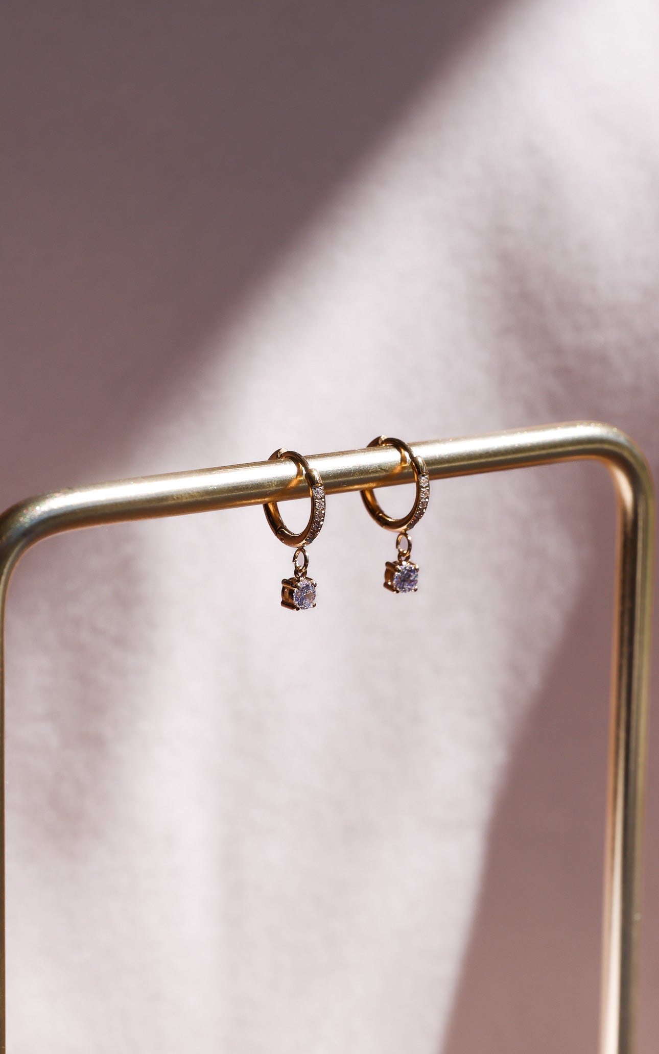 Ebbe Dainty Hoop Charm Earrings - Gold Diamante