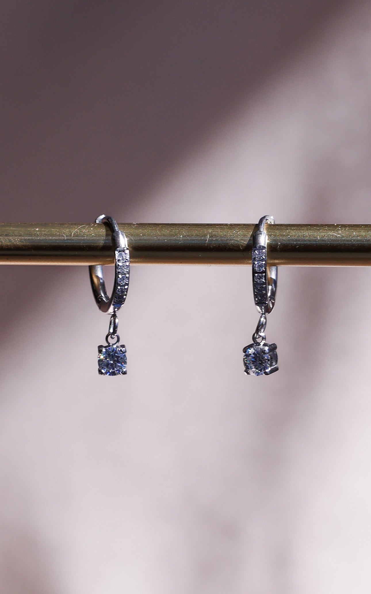 Ebbe Dainty Hoop Charm Earrings - Silver Diamante
