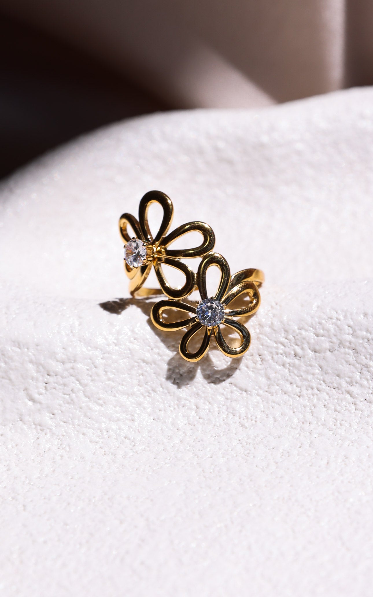 Elliana Ring - Gold Double Flower Diamante