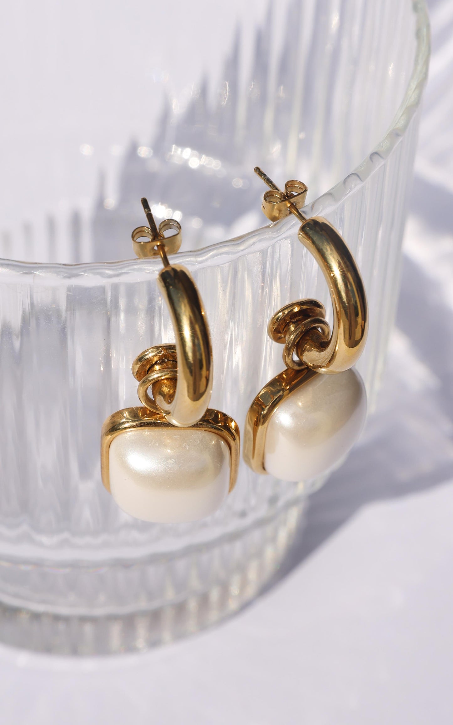 Enrica Hoop Earrings - Gold Square Pearl