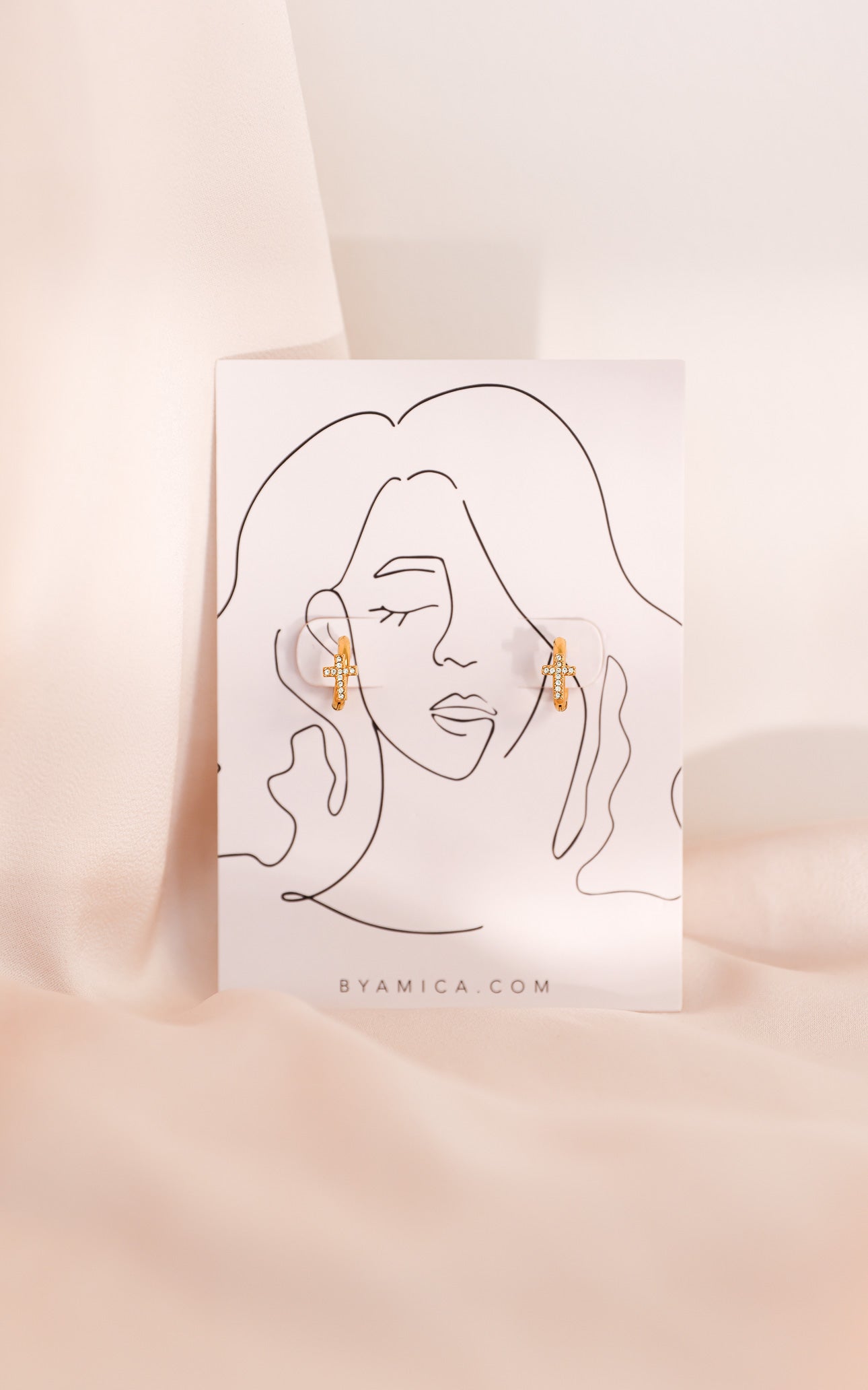 Faith Huggie Hoop Earrings - Gold Cross Diamante
