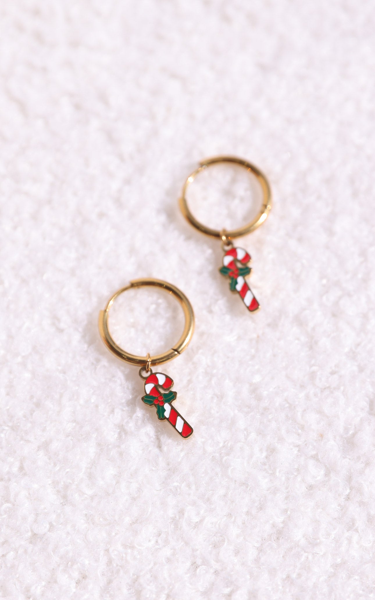 Festive Hoop Charm Earrings - Gold Candy Cane