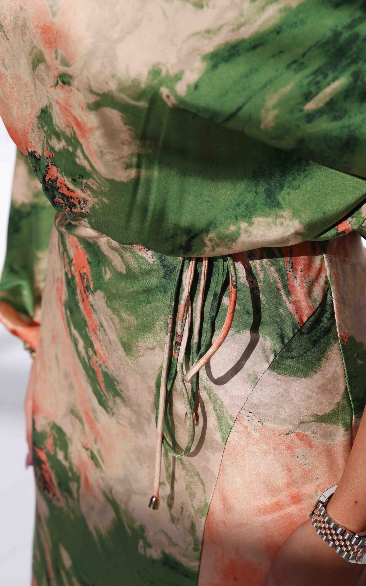 Martisha Long Sleeve Maxi Dress - Green Peach Multi Print