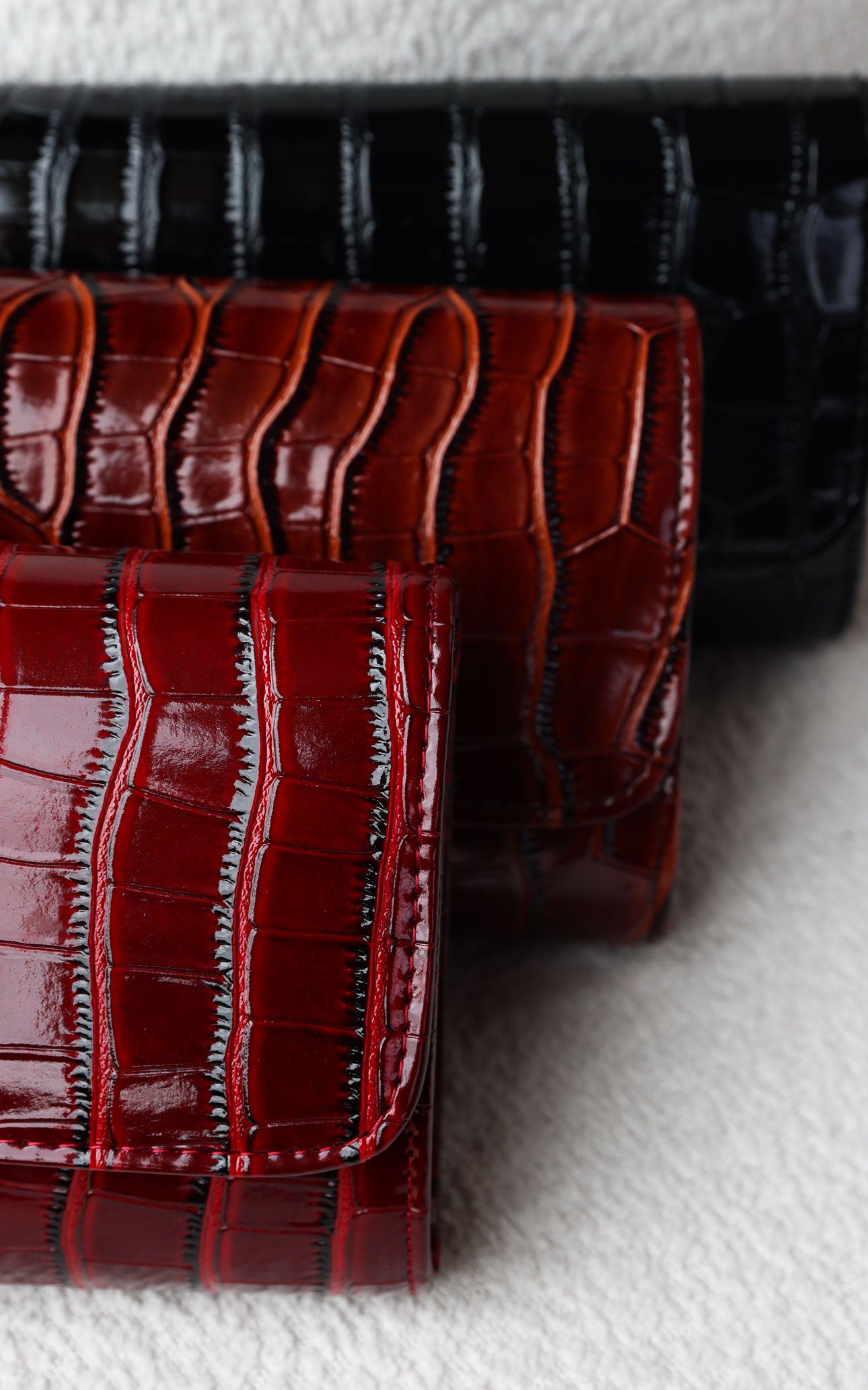 Gretta Croc Texture Clutch Bag - Black