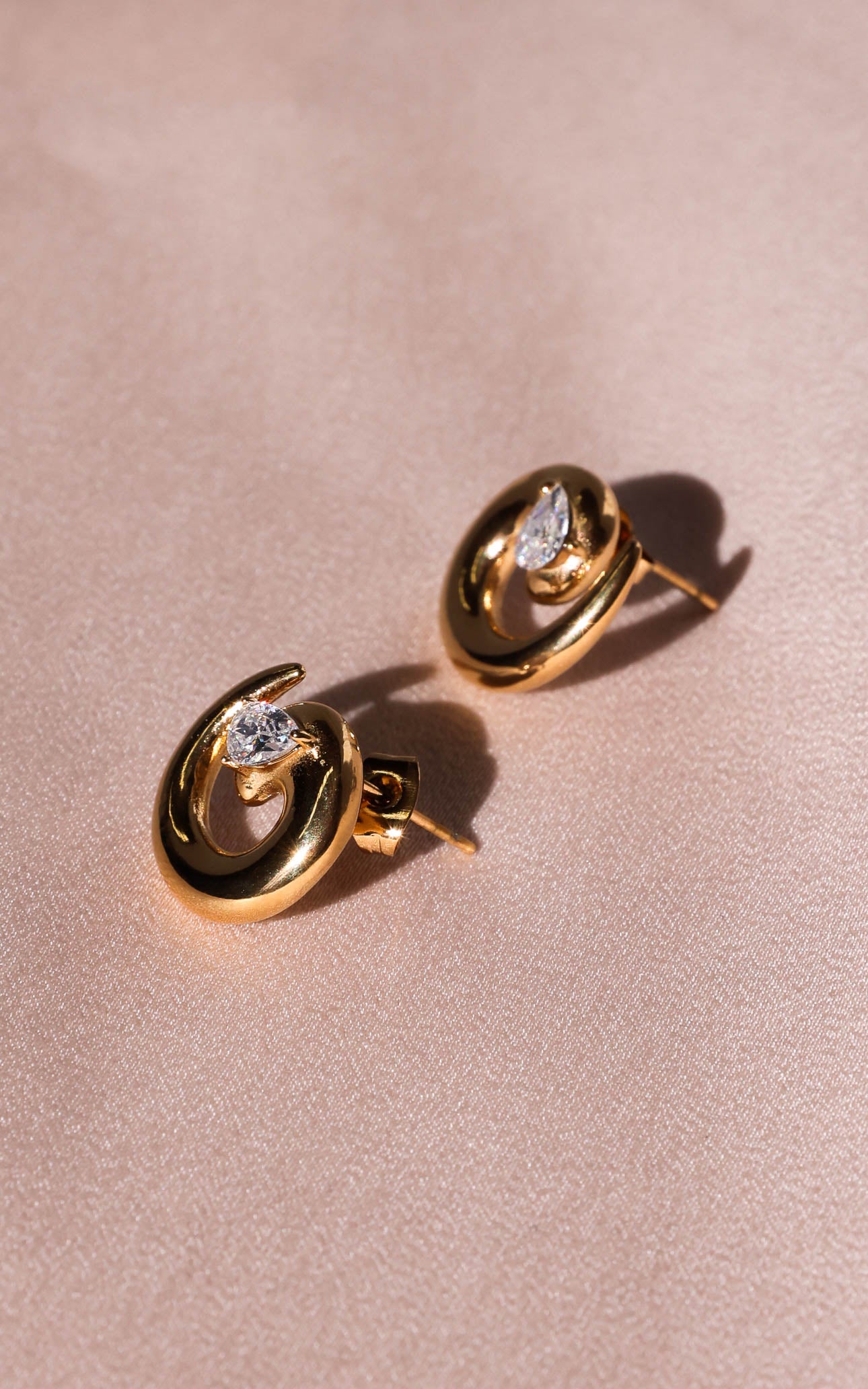 Genna Stud Earrings - Gold Swirl Stone