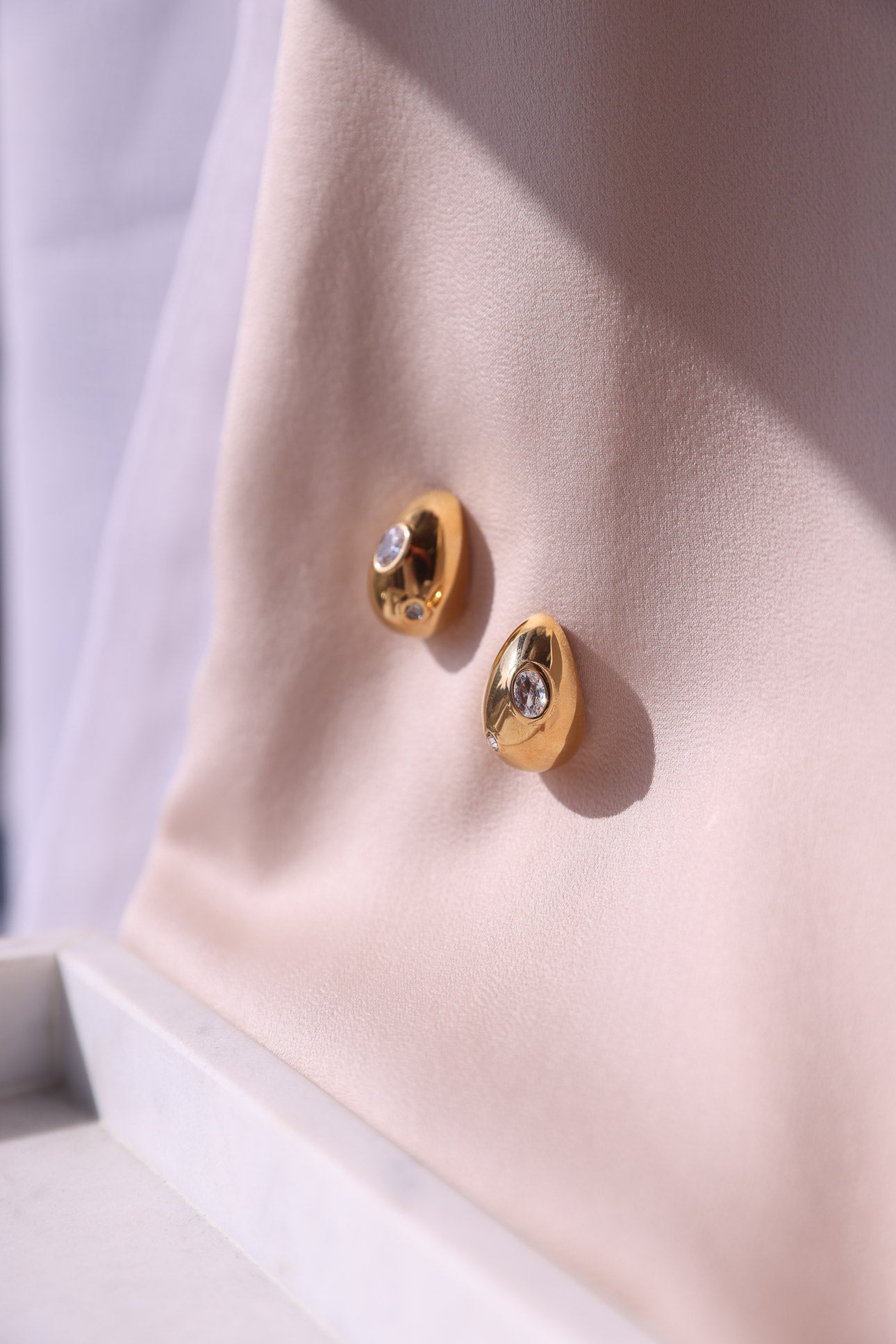 Gillie Stud Earrings - Gold Small Tear Diamante