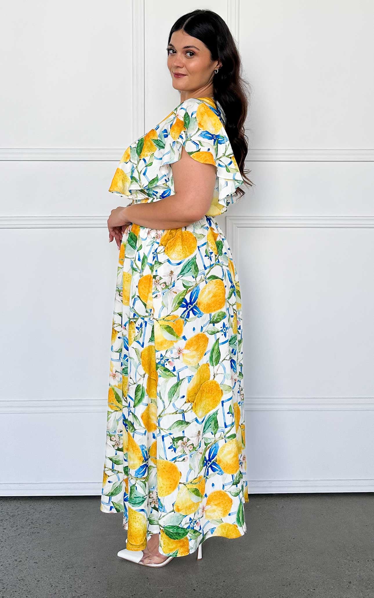 Harlem Maxi Dress - White Lemon Print