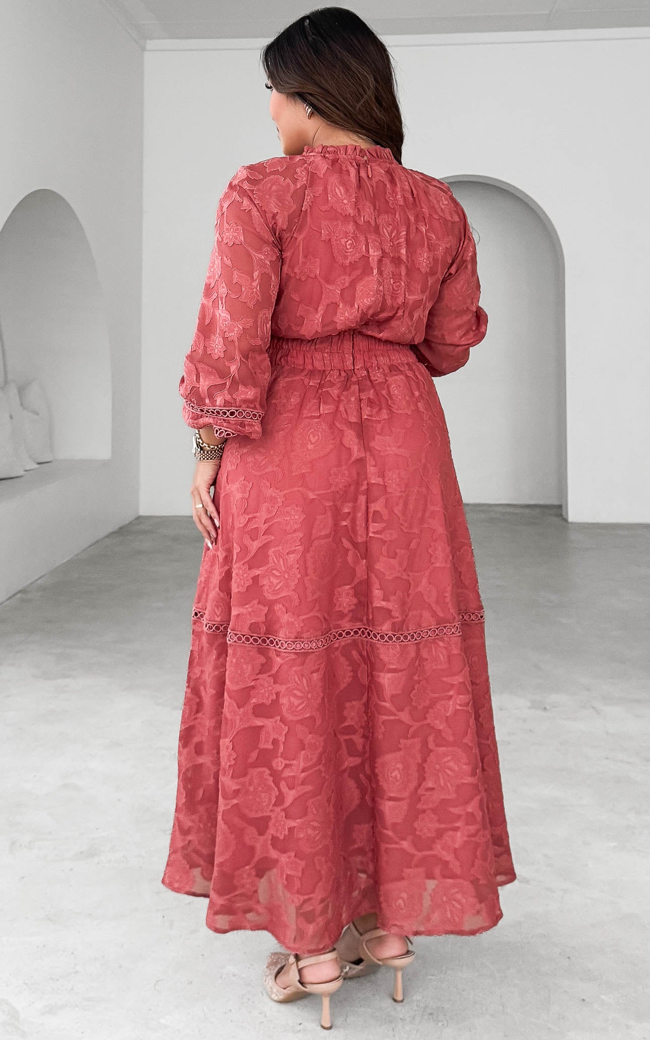 Harriet Maxi Dress - Dusty Rose Floral Texture