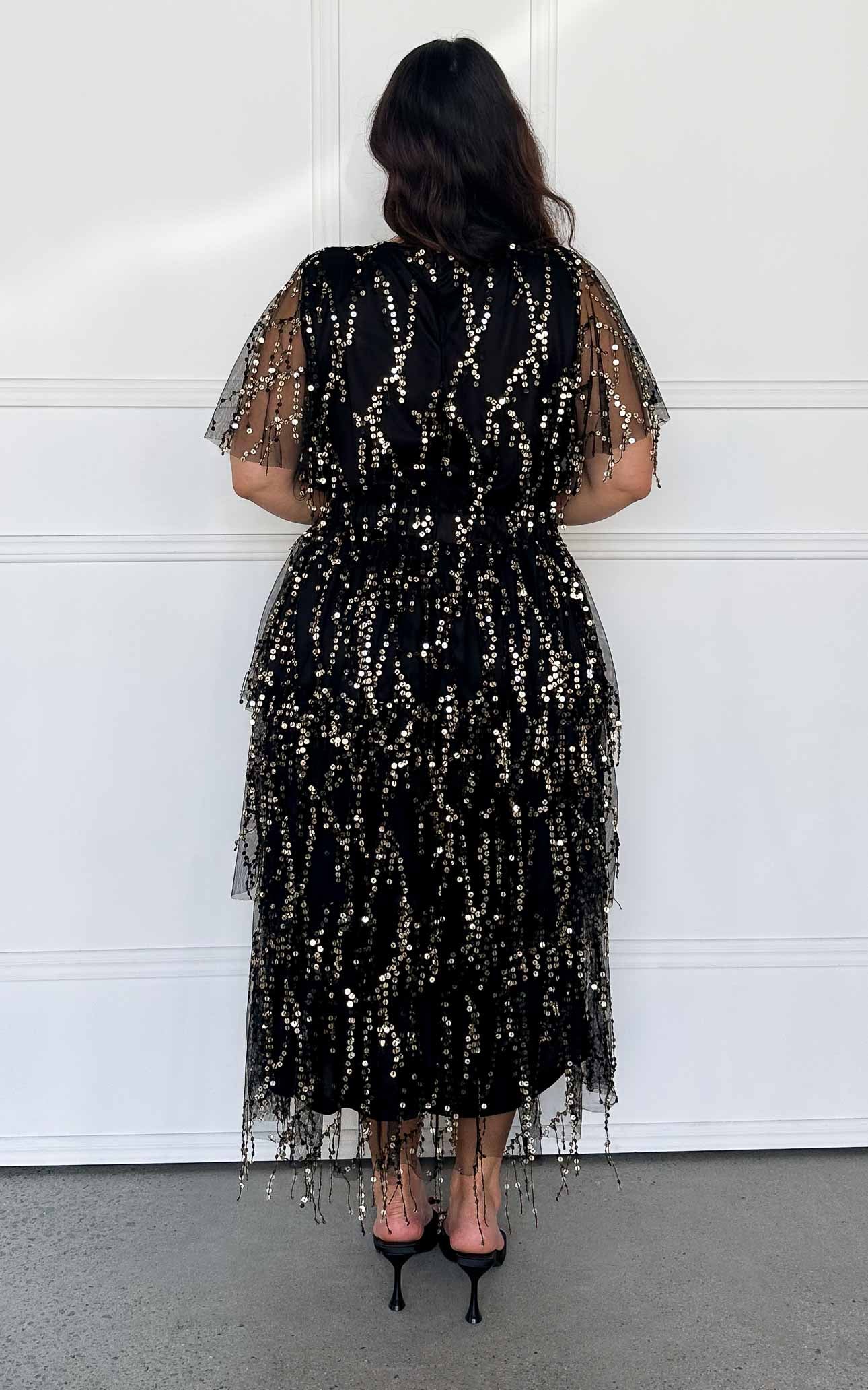 Irisa Sequin Maxi Dress - Black Gold