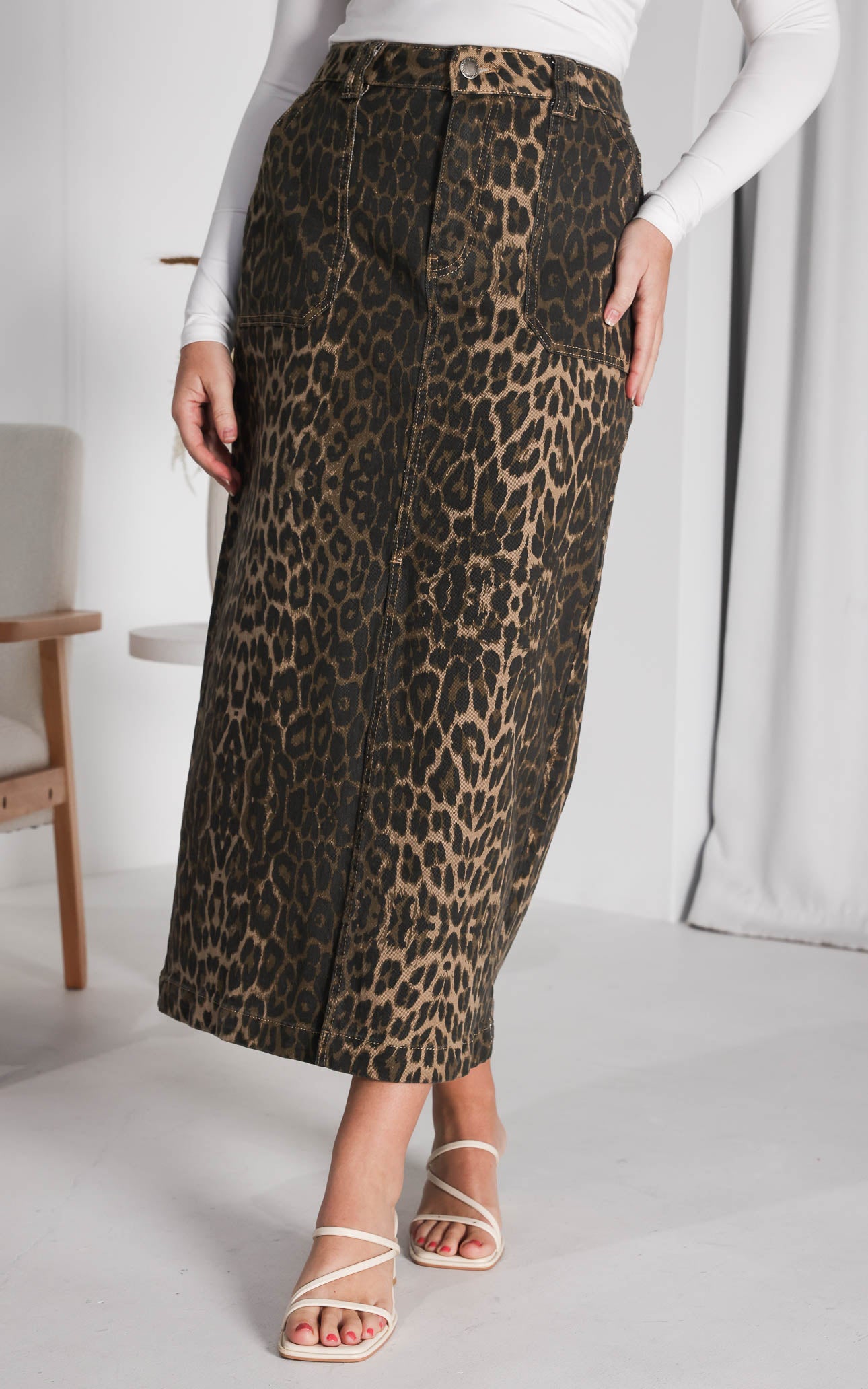 Junction Denim Maxi Skirt - Dark Leopard Print