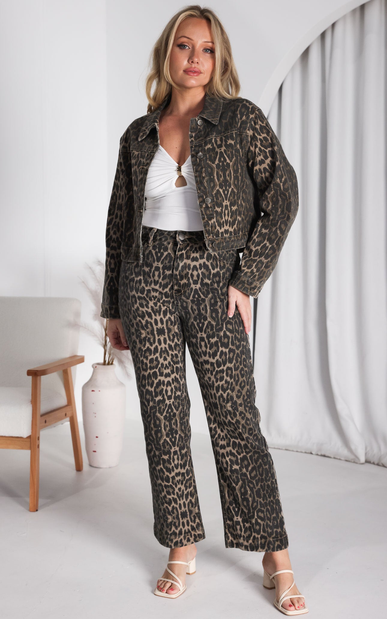 Junction Denim Crop Jacket - Dark Leopard Print