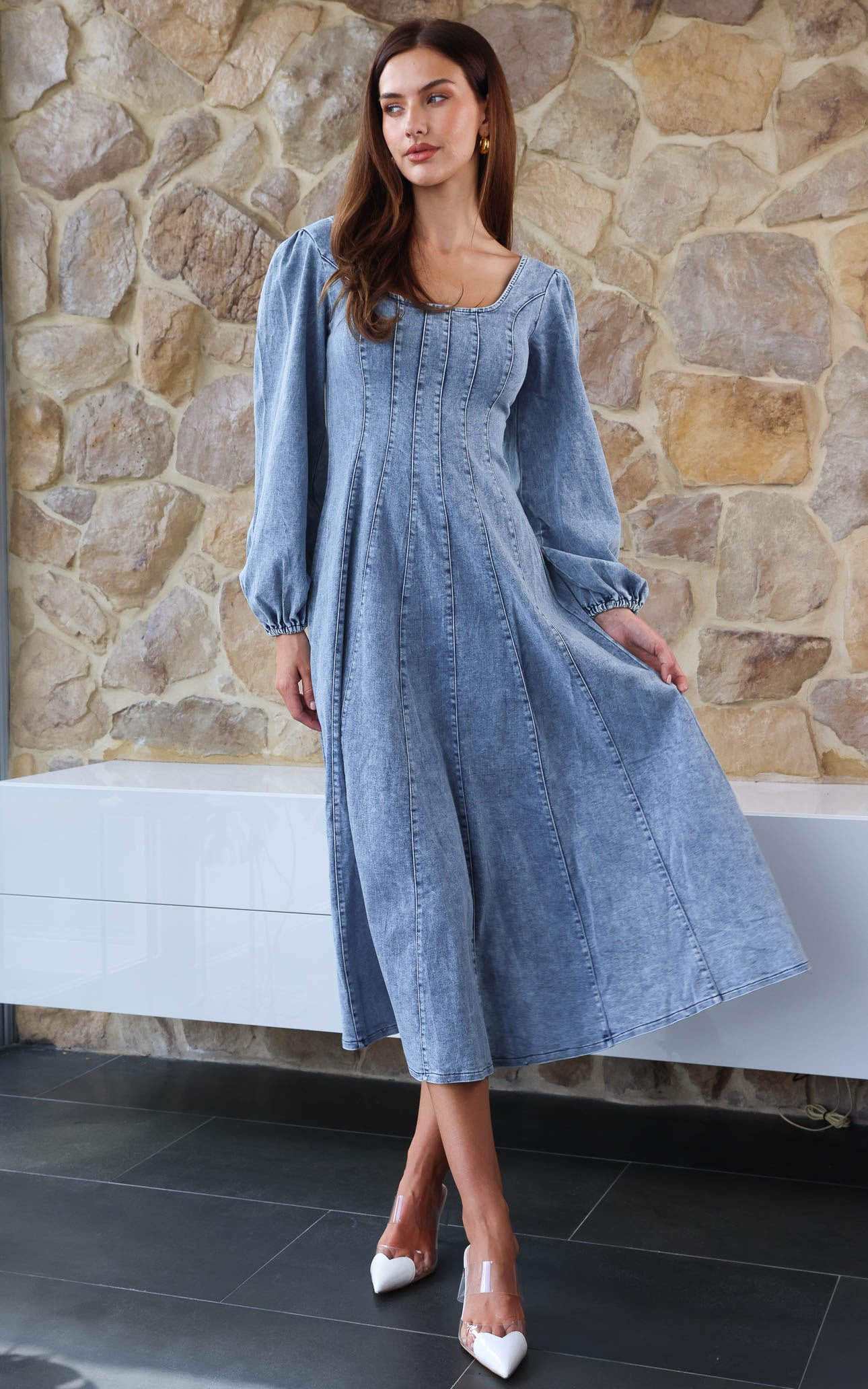 white christmas dresses Long Sleeve Denim Maxi Dress Amarie Co London white christmas dresses Long Sleeve Denim Maxi Dress Amarie Co London