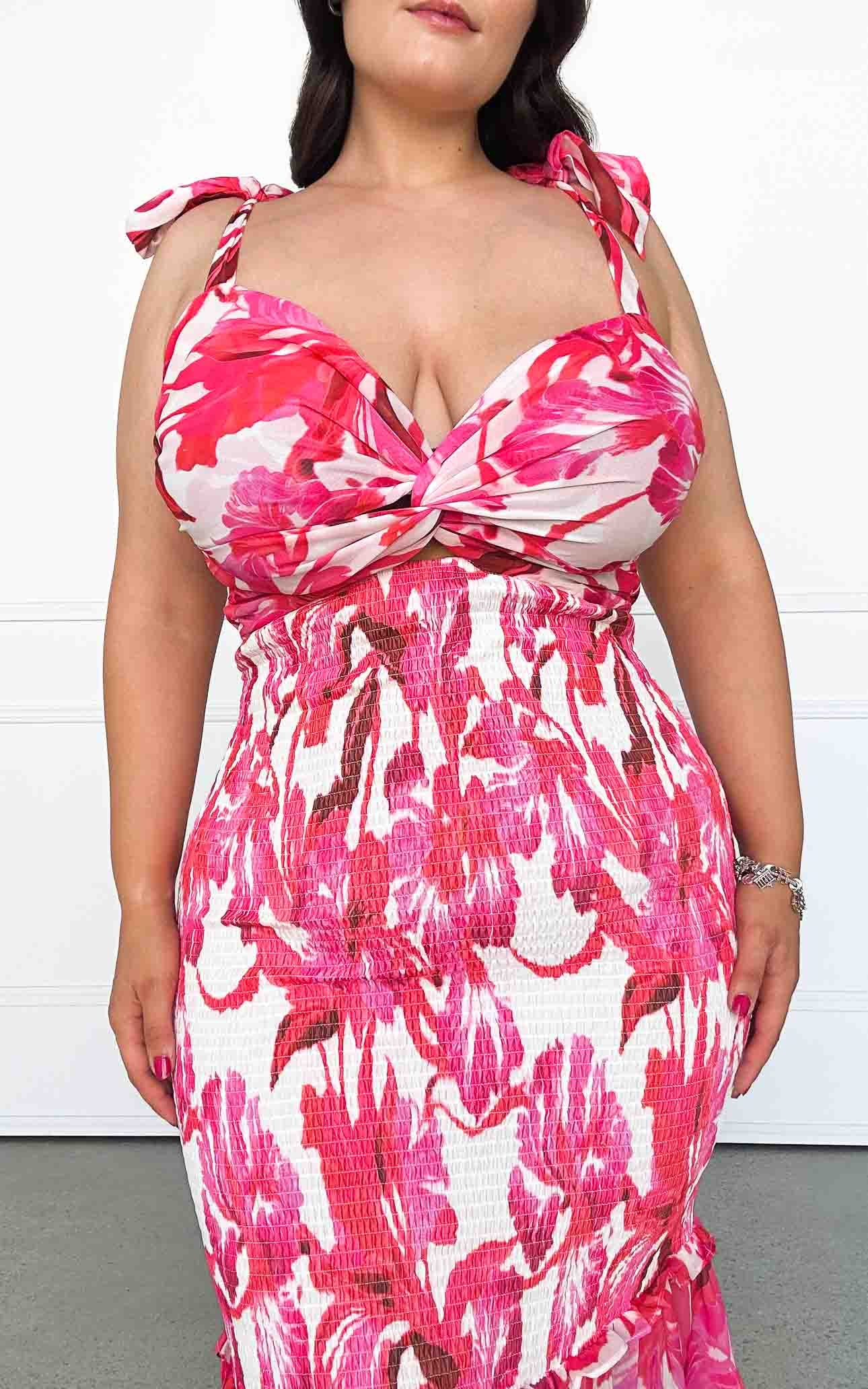 Kiani Midi Dress - White Pink Floral