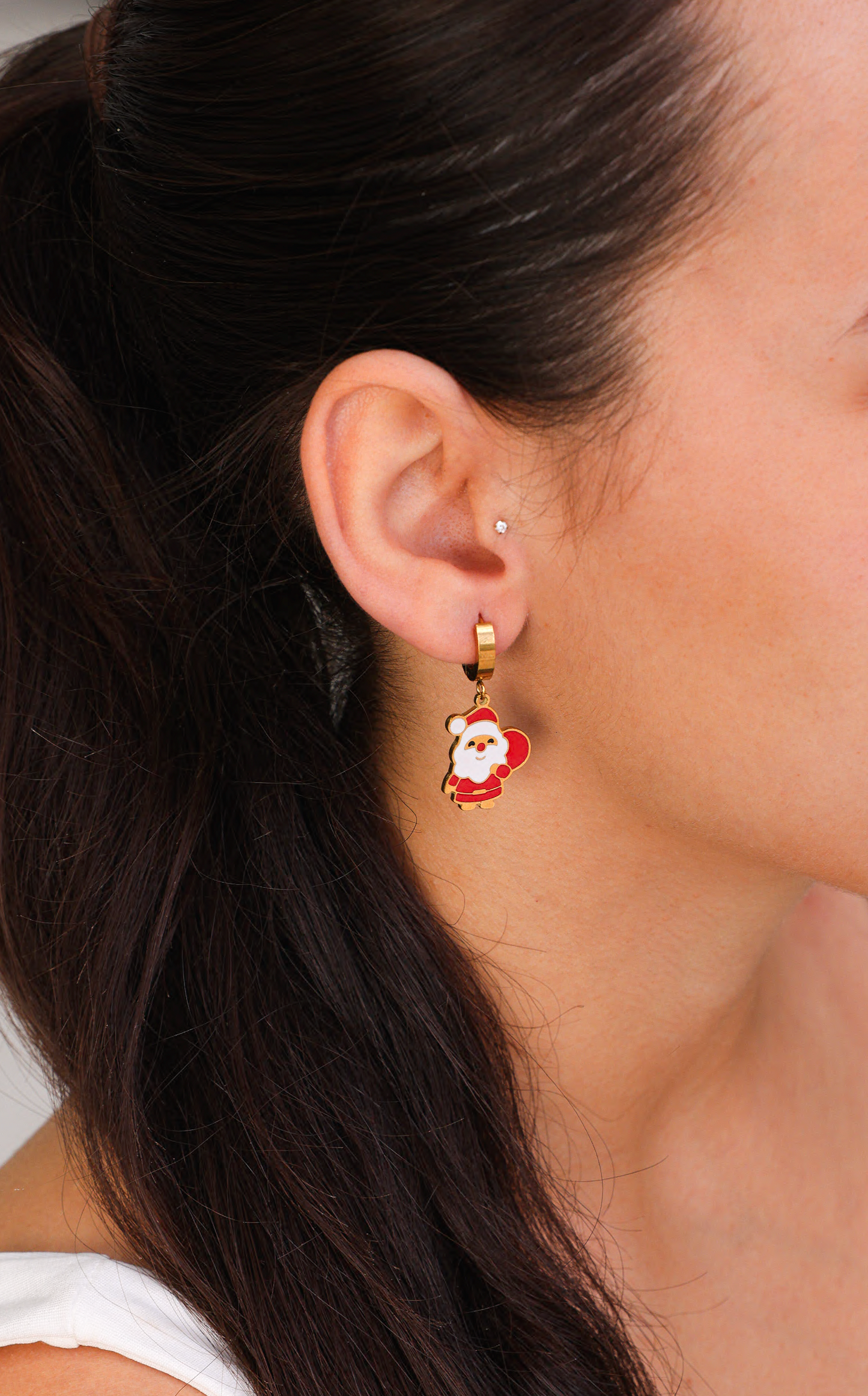 Kris Kringle Hoop Charm Earrings - Gold Santa