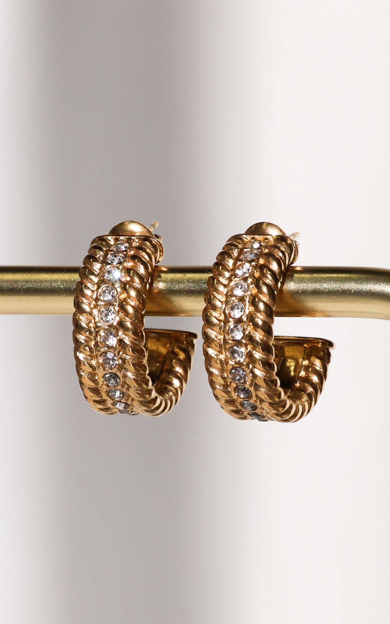 Keenan Hoop Earrings - Gold Diamante Texture