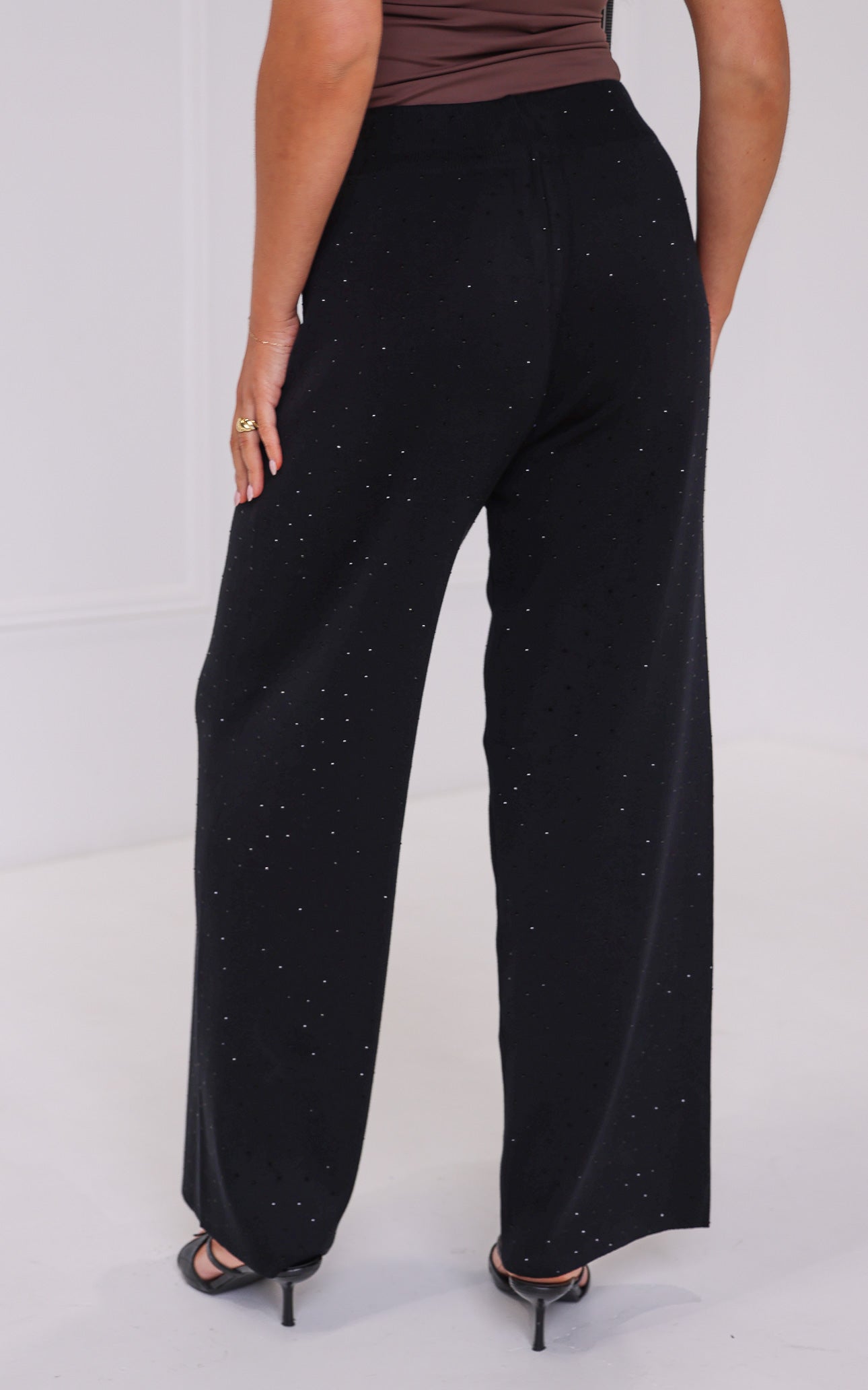 (PREORDER) Kenzia Diamante Wide Leg Pants - Black