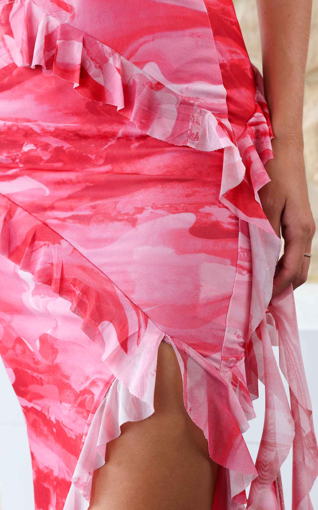 Koda Mesh Maxi Skirt - Pink Print