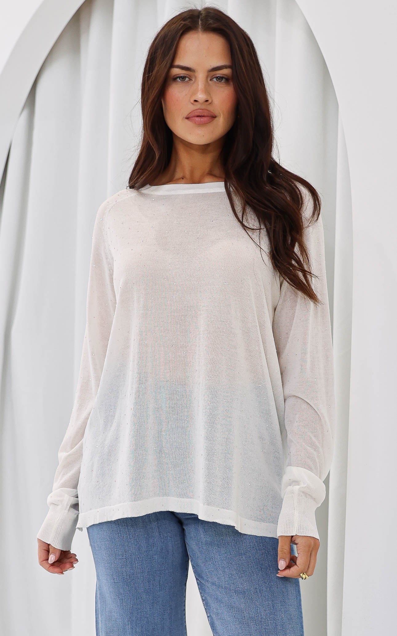 (PREORDER) Kora Diamante Long Sleeve Top - White
