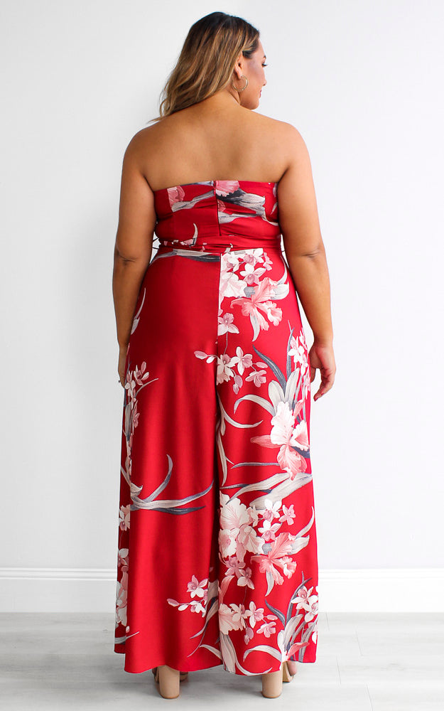 Lagoon Split Detail Jumpsuit - Red Floral