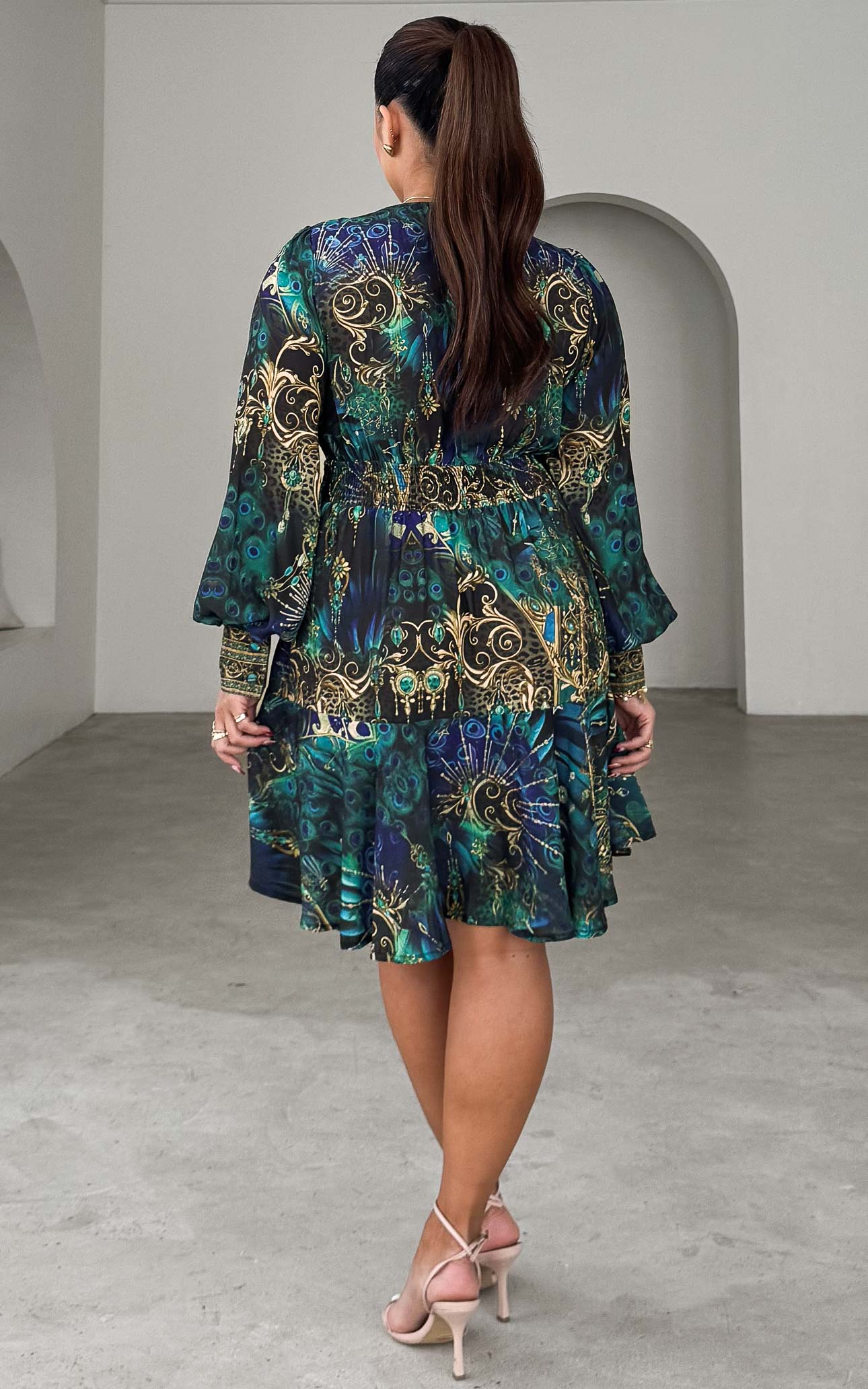 Mayura Gem Embellished Mini Dress - Peacock Print
