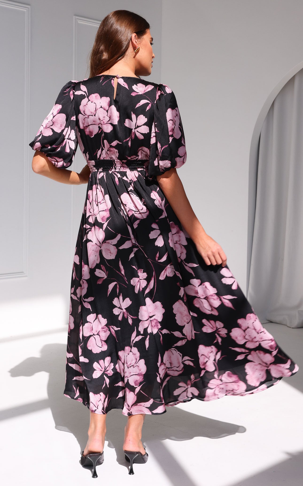Monique Maxi Dress - Black Purple Floral