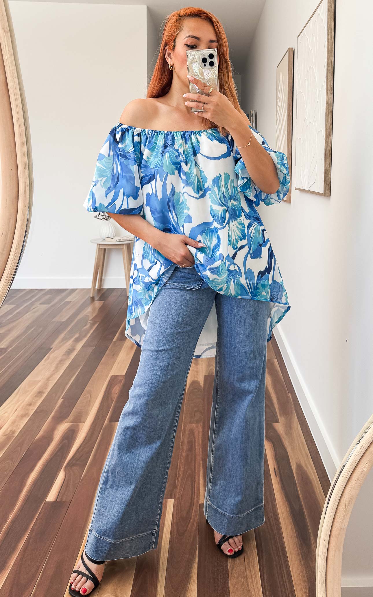 Myrtle Top - White Blue Floral