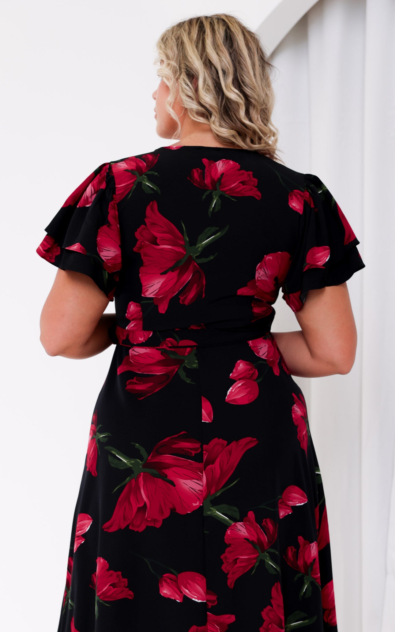 Odette Short Sleeve Wrap Maxi Dress - Black Floral