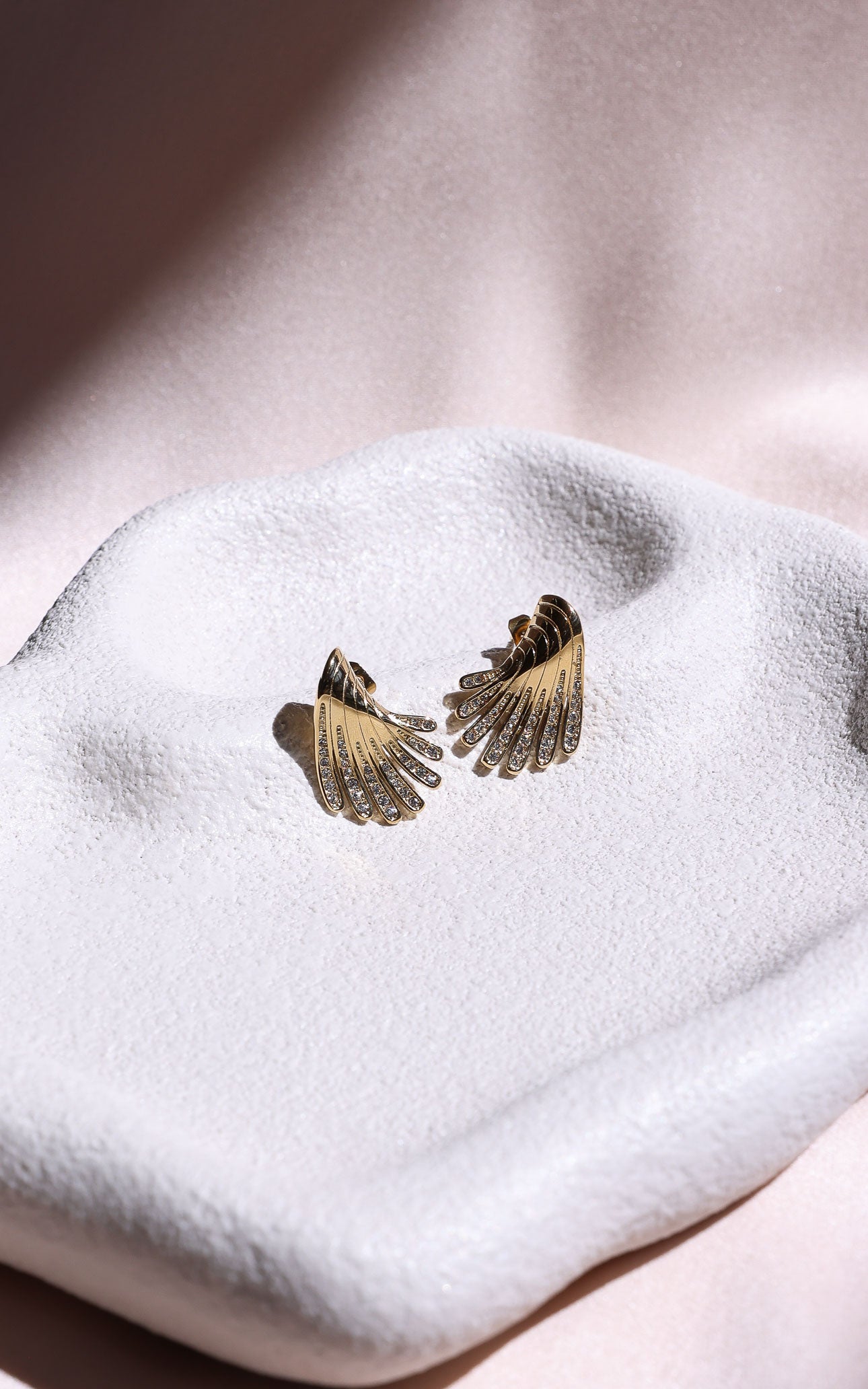 Peacock Stud Earrings - Gold Wing Diamante