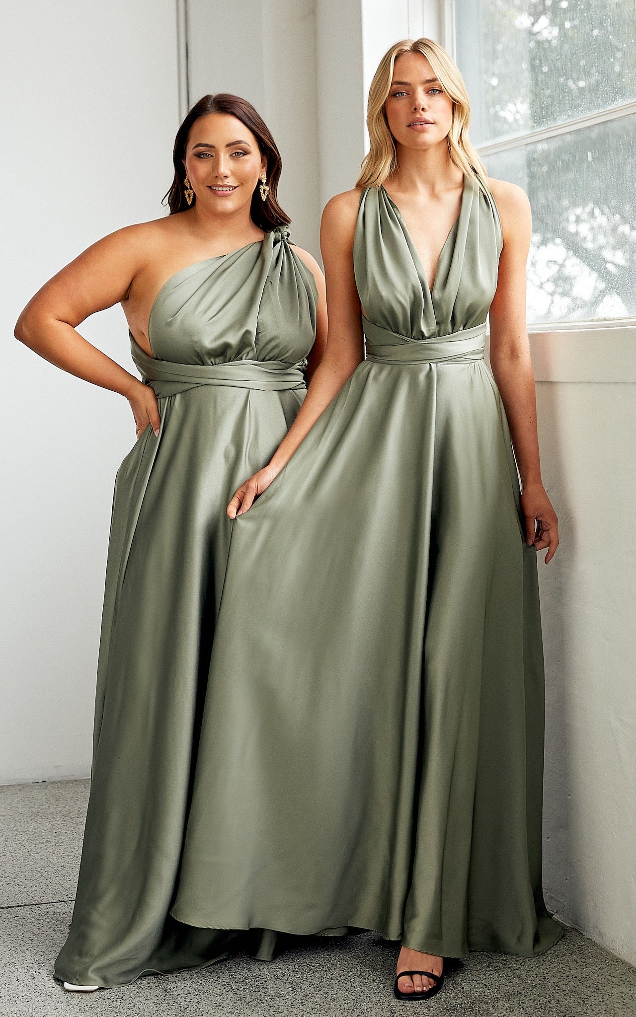 ROMAN MULTIWAY NECKLINE OPEN BACK DRESS FERN GREEN – By Amica