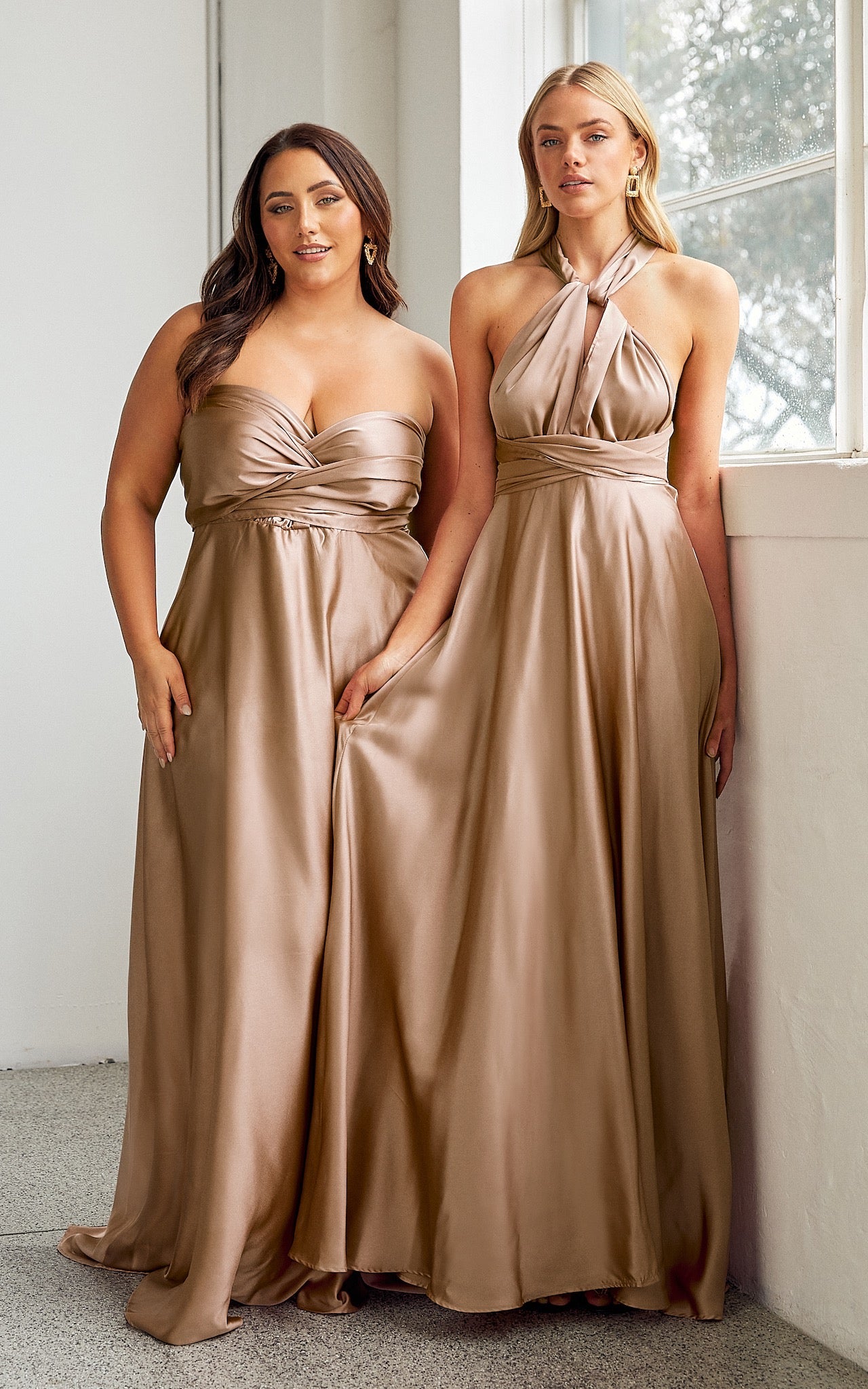 ROMAN MULTIWAY NECKLINE OPEN BACK DRESS - LATTE By Amica ROMAN MULTIWAY NECKLINE OPEN BACK DRESS - LATTE By Amica
