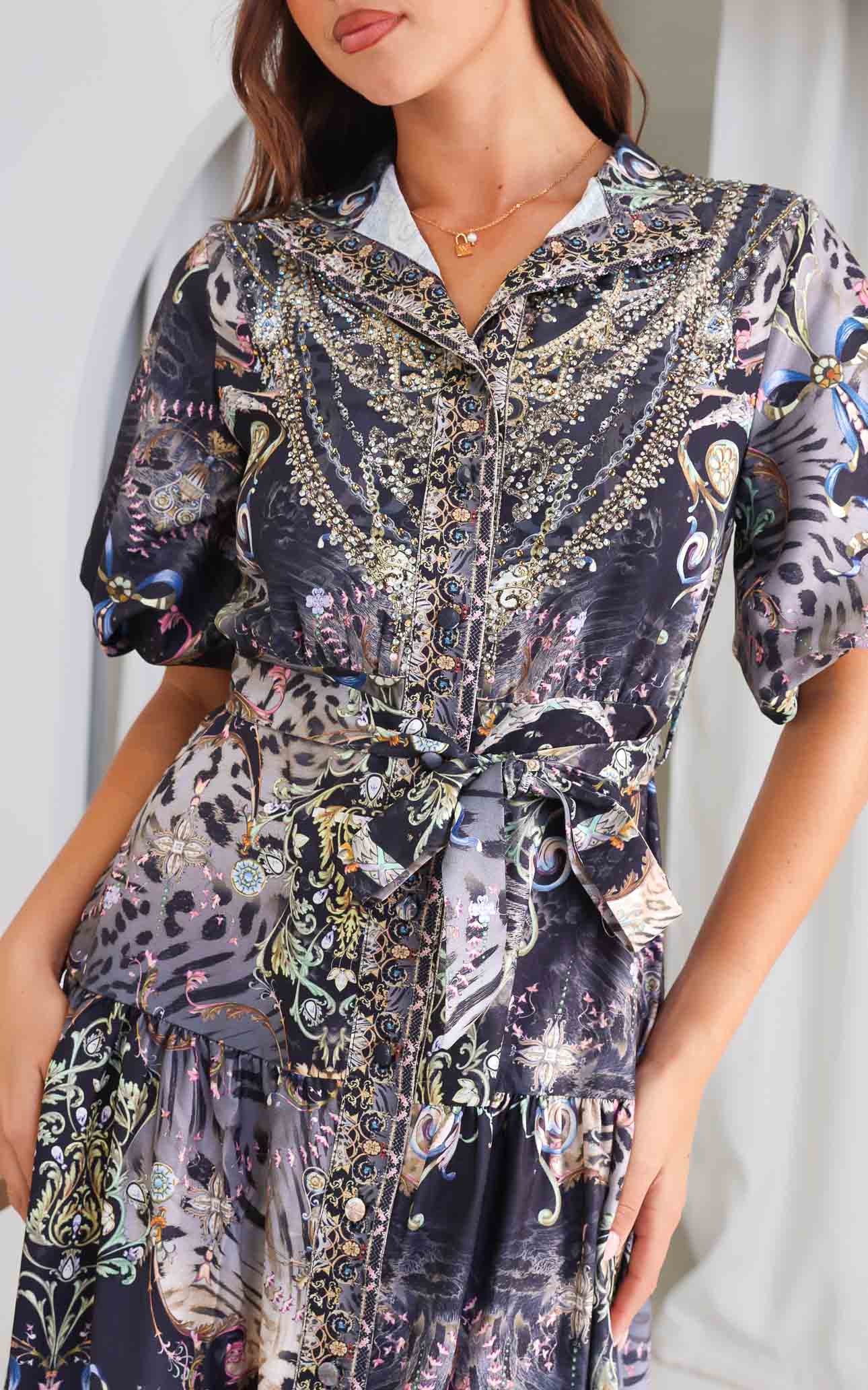 Sahara Night Sky Short Sleeve Maxi Dress - Black Multi Print