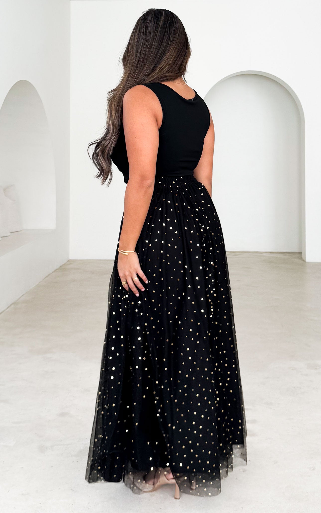 Suvi Maxi Skirt - Black Gold Glitter
