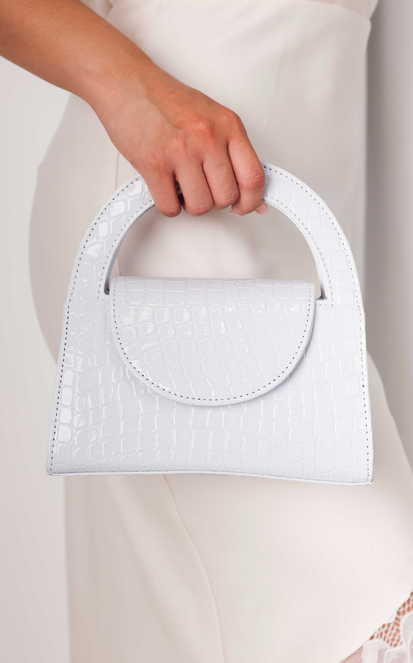 Twiggy Croc Texture Bag - White