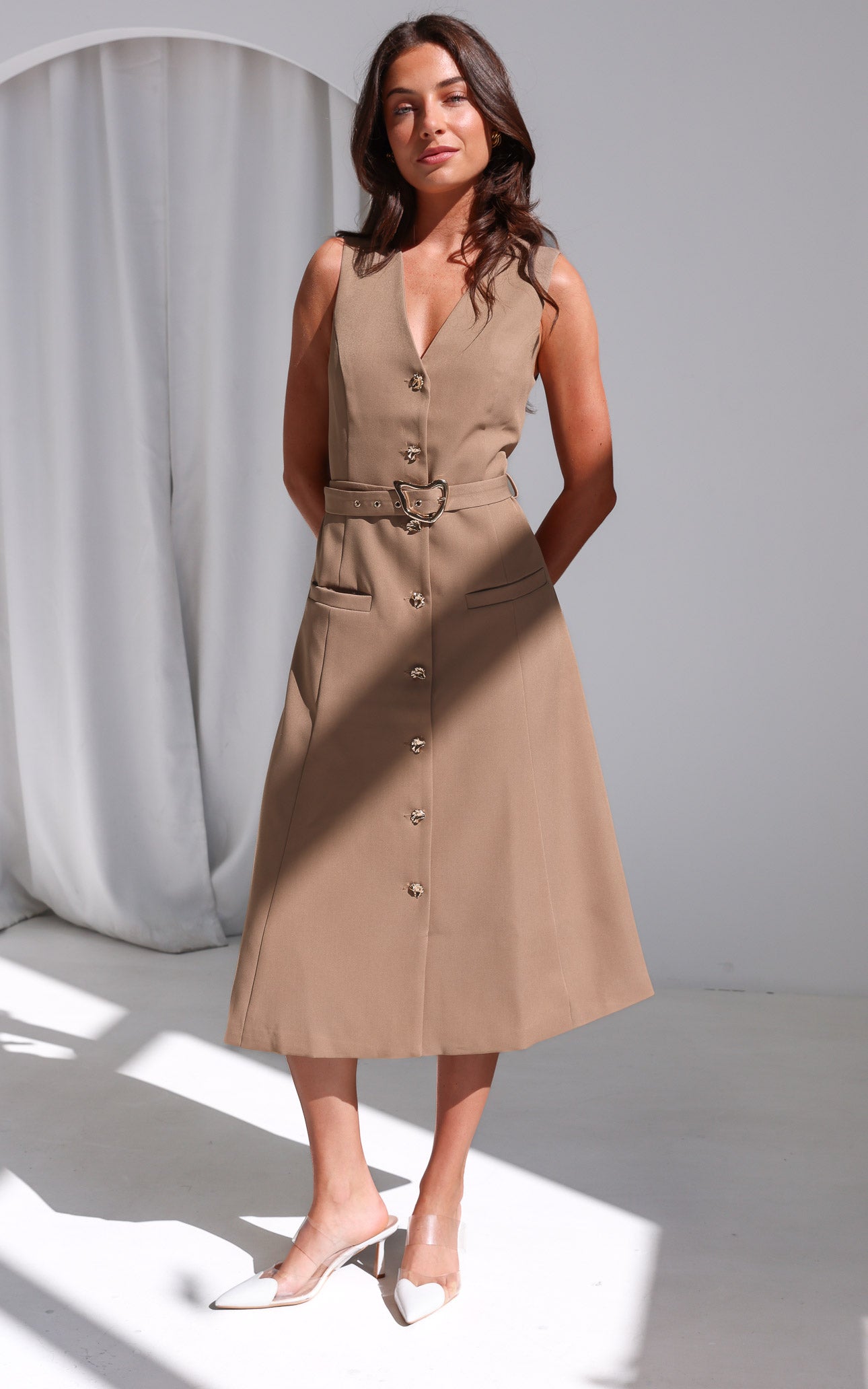knee length dresses for ladies Seddiq Vest Midi Dress