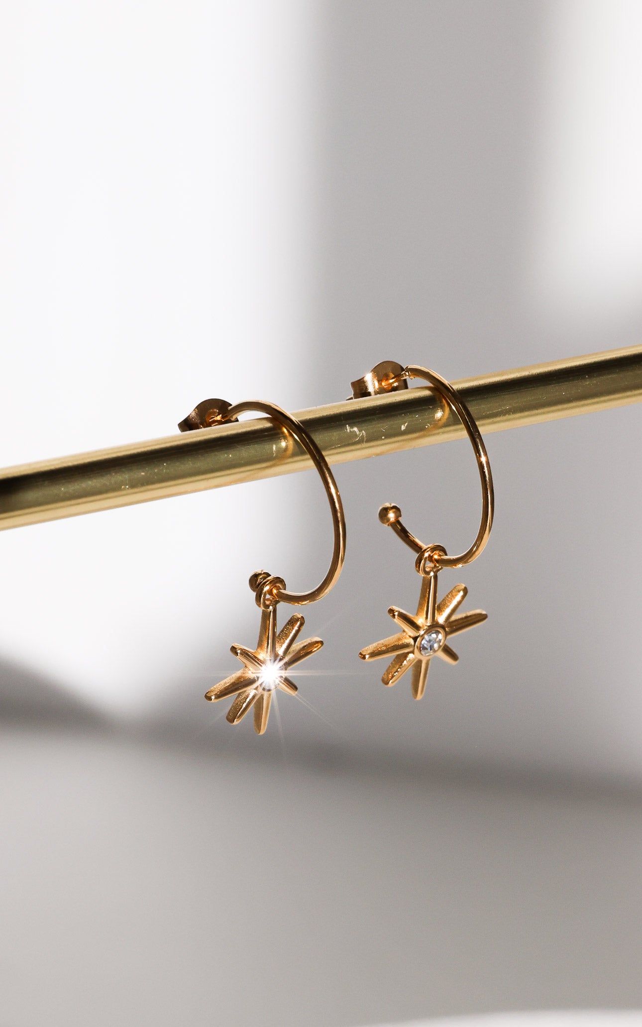 Sharnia Hoop Earrings - Gold Thin Star Diamante