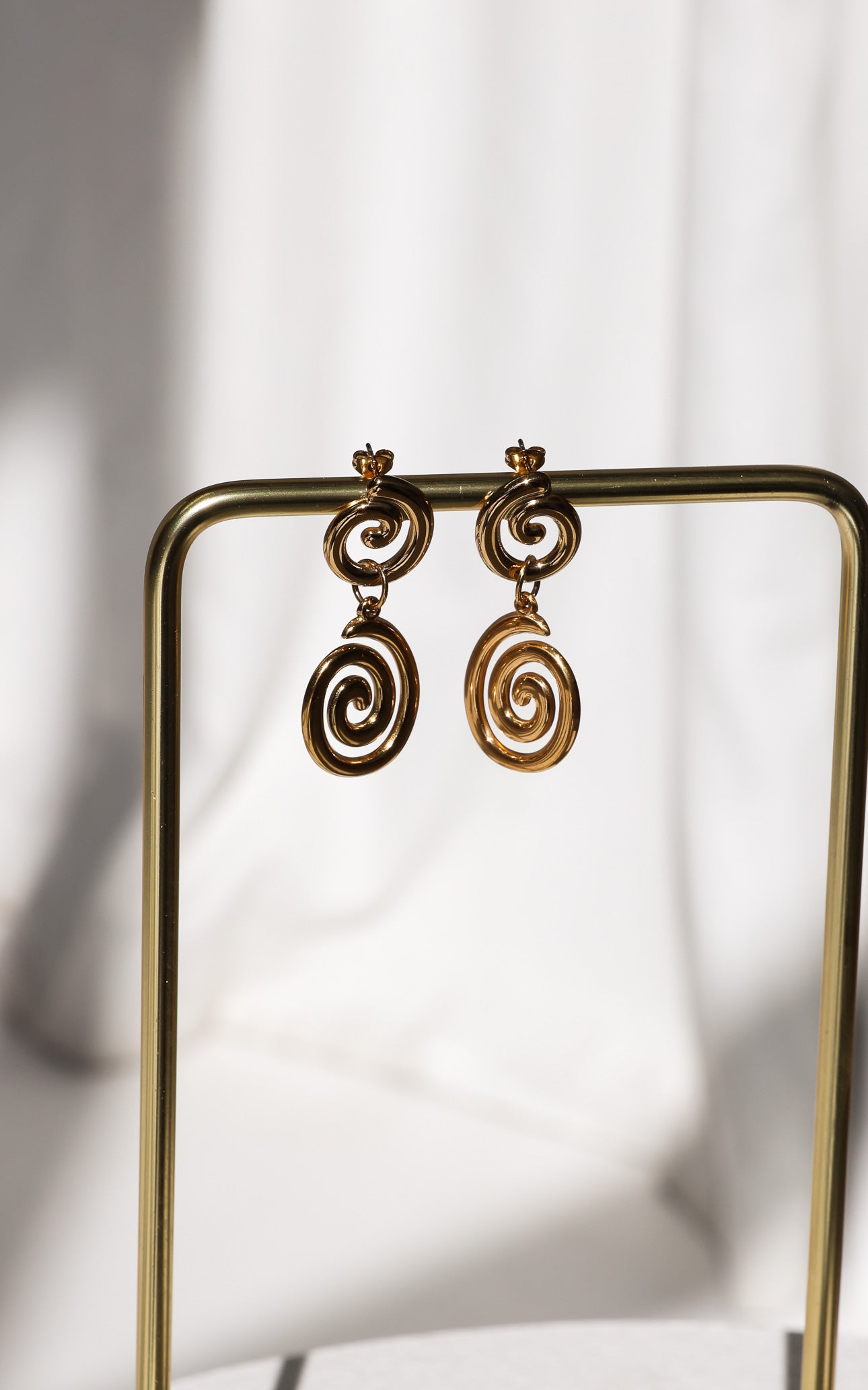 Sivanna Drop Stud Earrings - Gold Double Swirl