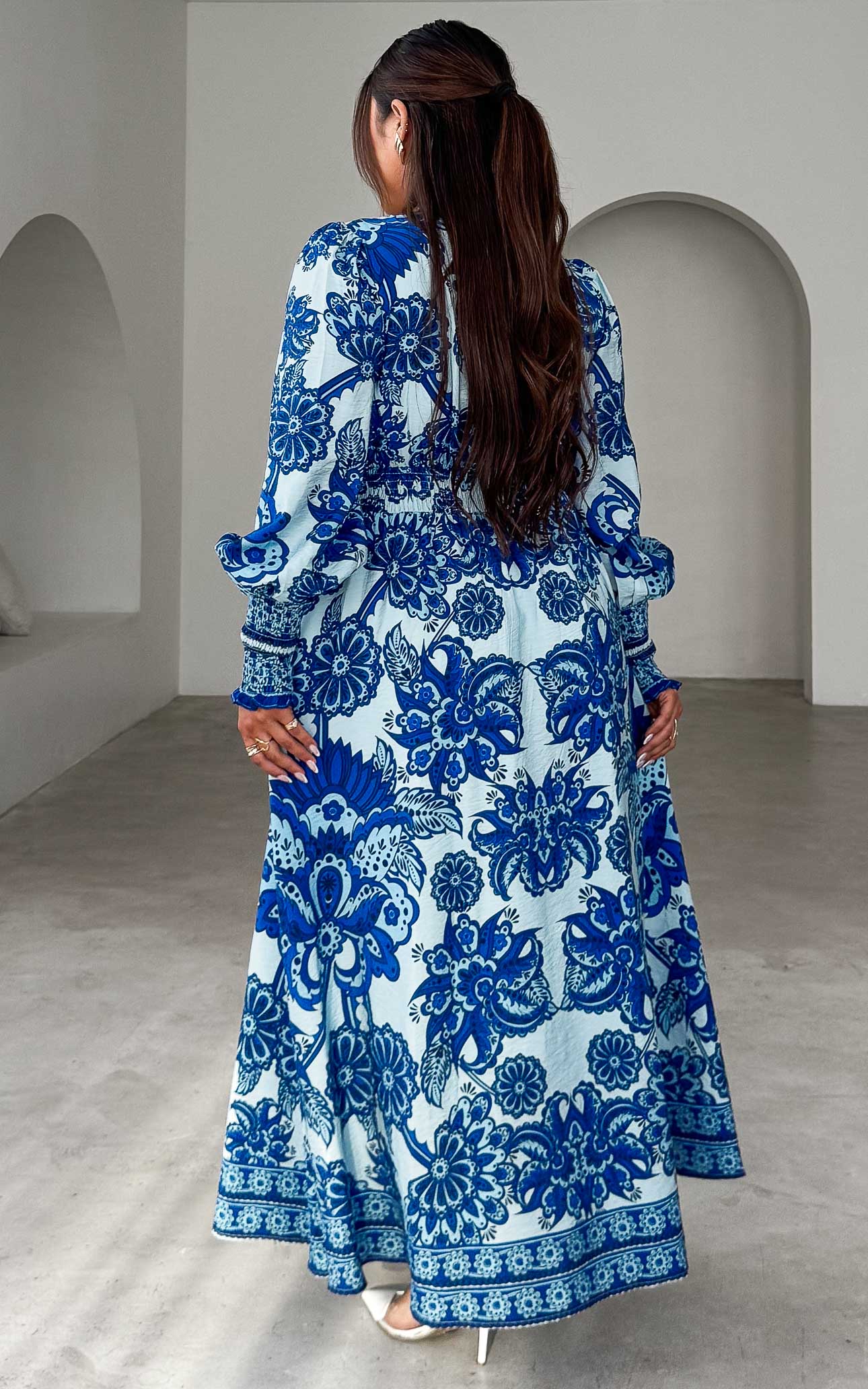 Stirling Long Sleeve Maxi Dress - Blue Floral